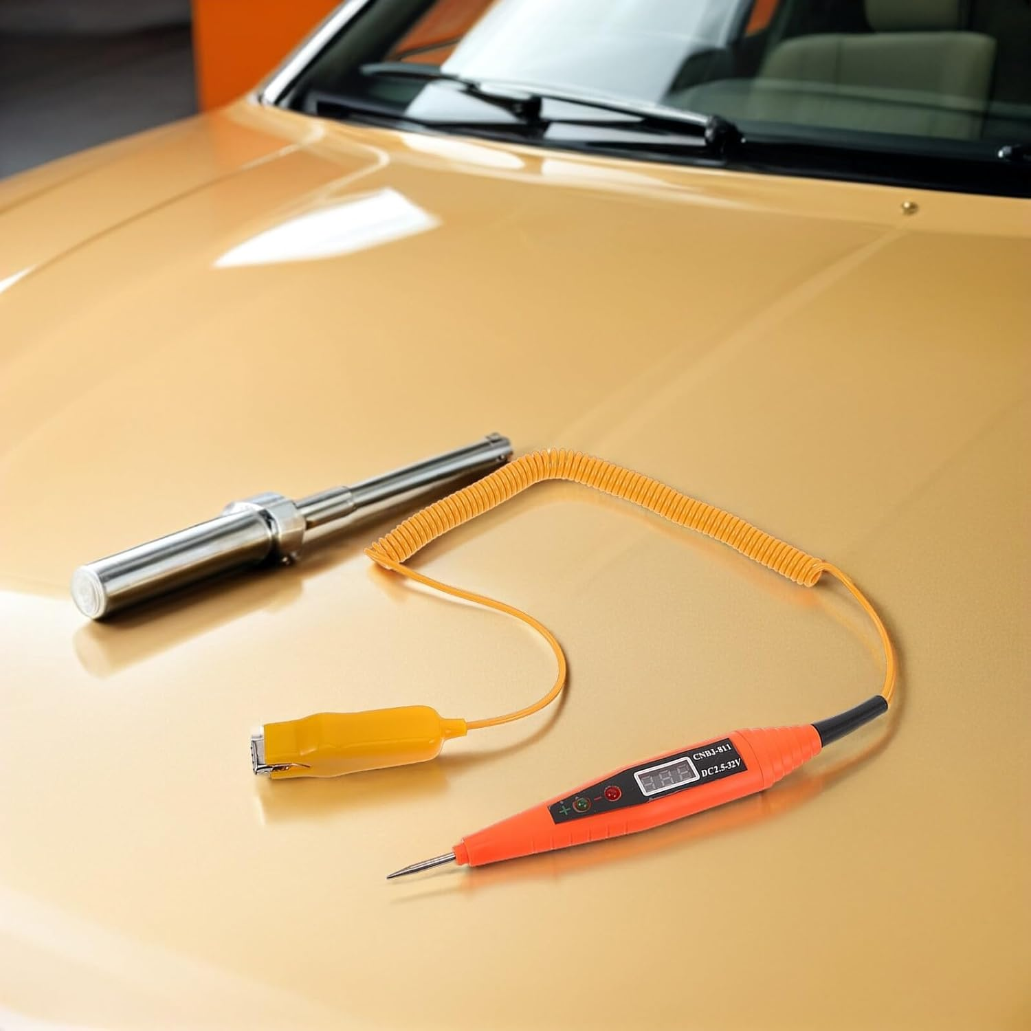 Happyyami Multifunctional Car Circuit Tester Pen with Digital LCD Display Extended Spring Wire Probe for Low Voltage Light Testing Portable Automotive Fuse and Fault Detection Tool