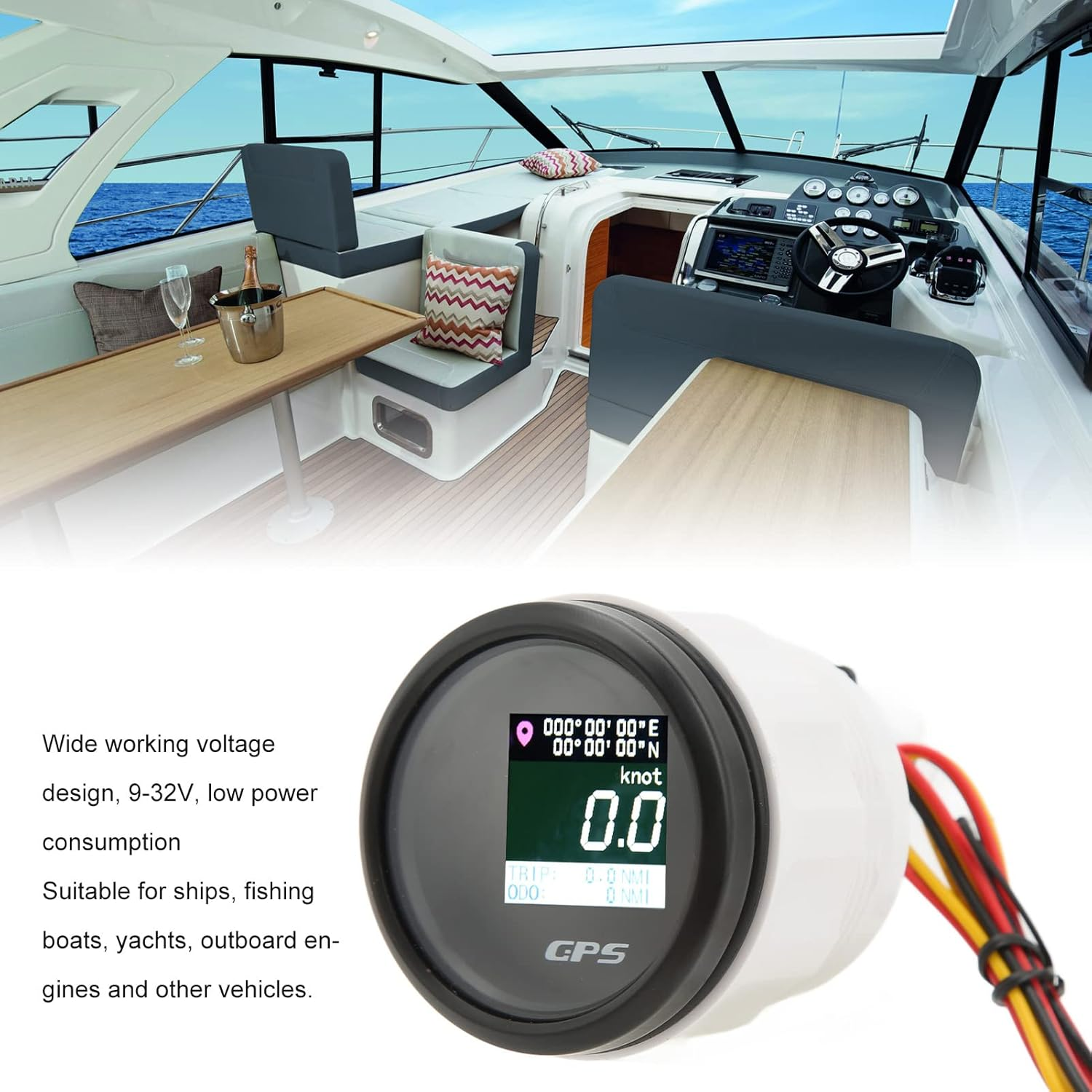 GPS Speedometer, DC 9-32V IP67 Waterproof LCD Display Digital Speedometer for Boat, Yacht, Outboard (Black Dial Black Cover) image number 2