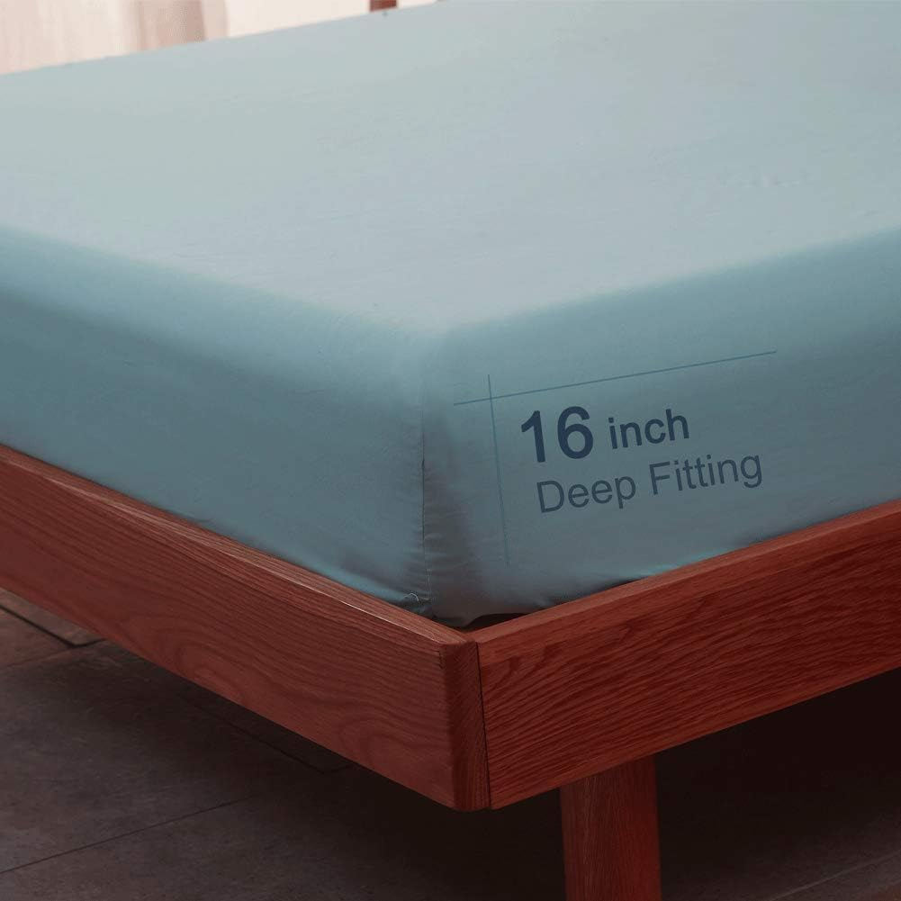 SONORO Kate Bed Sheet Set Super Soft Microfiber 1800 Thread Count Luxury Egyptian Sheets 16-Inch Deep Pocket，Wrinkle and Hypoallergenic-4 Piece (Spa Blue, Queen) image number 4