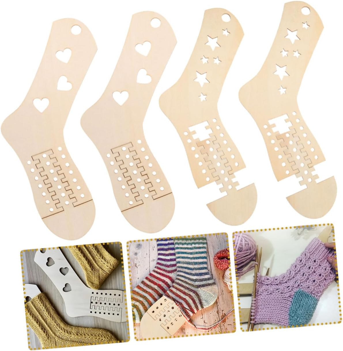 HOODANCOS 2Pairs Wooden Sock Blockers for Knitting DIY Sock Display Molds Smooth Surface Design for Shape Crafting Tool for Sock Weaving and Knitting Fun