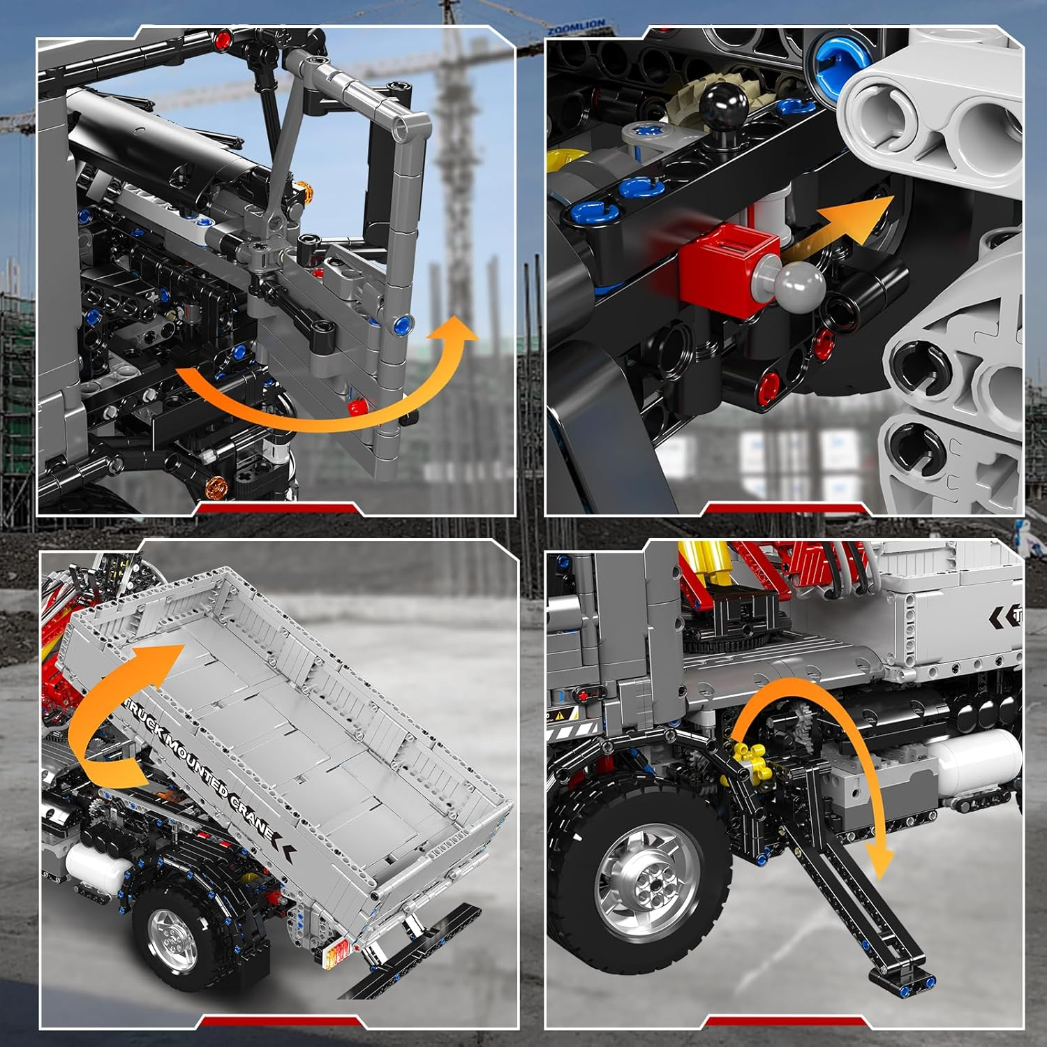 Mould King 19016 Mobile Crane Truck Building Kit,3767+ PCS Pneumatic Engineering Vehicle with Dual Remote Control, Construction Building Model Toy for Boys Adults Teens image number 5