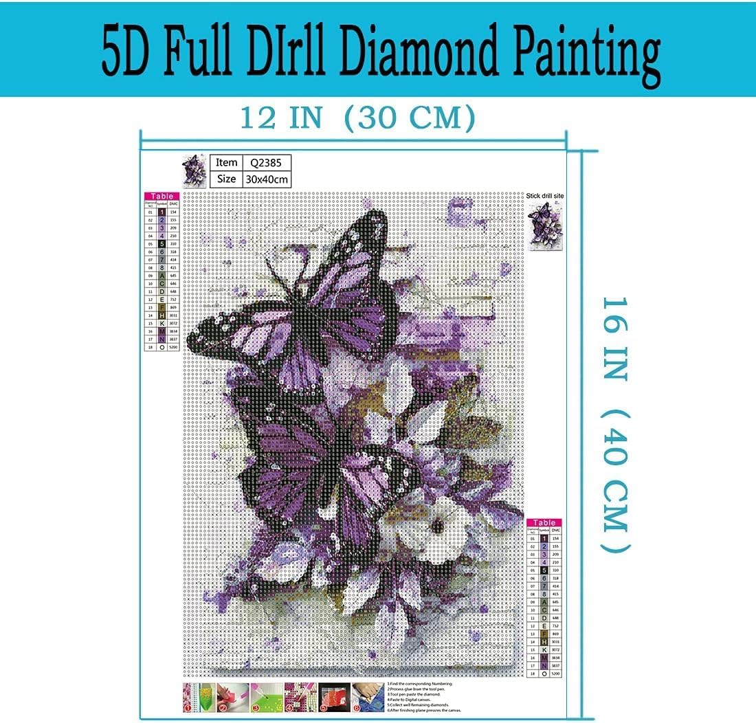 Diamond Painting Kits for Adults, Butterfly 5D DIY Diamond Art Kits Full Drill Diamond Dots for Gift Wall Decor and Relaxation Gem Arts 12X16 Inch