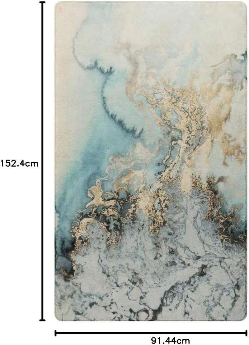 Lahome Marble Pattern Area Rug - 3' X 5' Faux Wool Non-Slip Area Rug Accent Distressed Throw Rugs Floor Carpet for Living Room Bedrooms Laundry Room Decor (3' X 5', Blue) image number 5