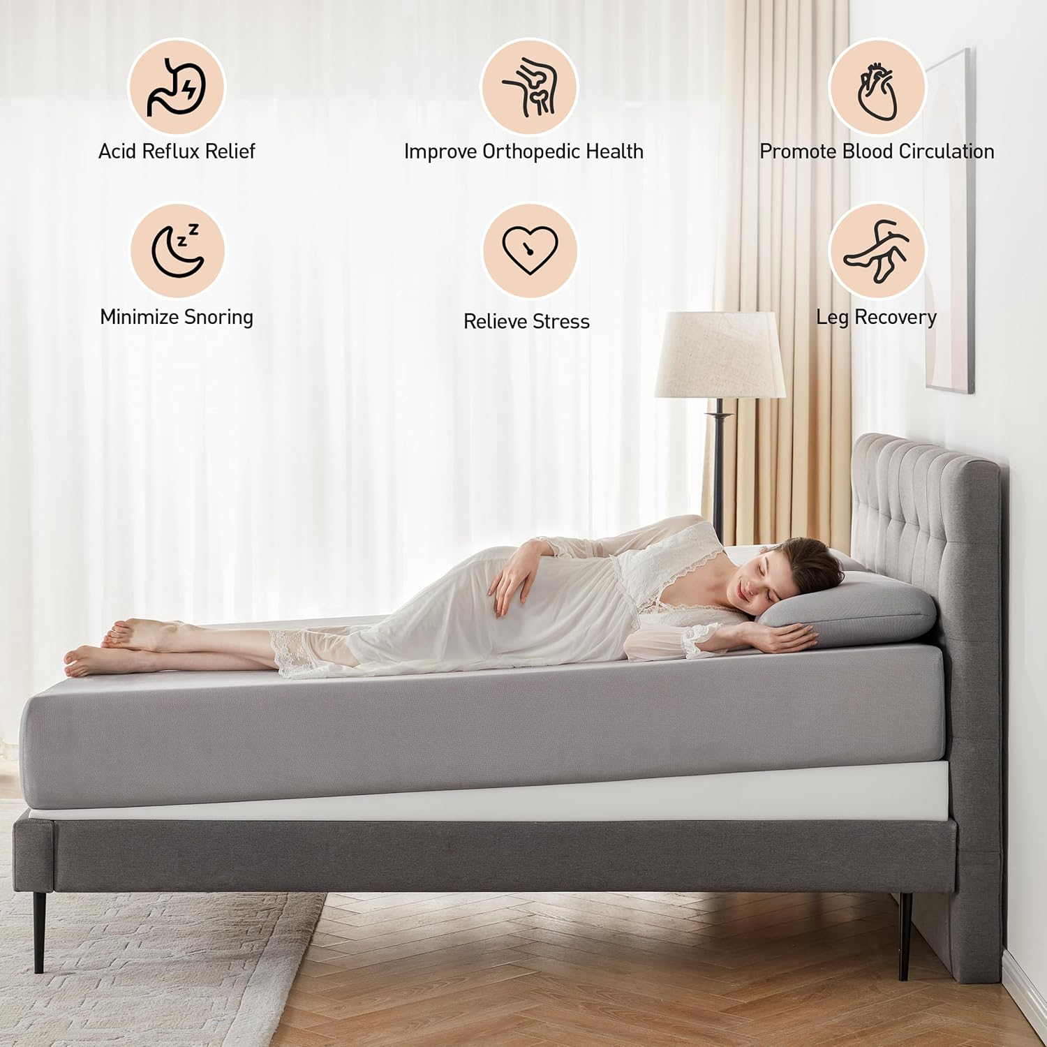 Mattress Wedge Only, 5-Inch Queen Inclined Bed Wedge Mattress Topper for Acid Reflux, GERD, Neck & Back Pain, Snoring, Adjustable Elevator under Mattress Support for Bedroom image number 2