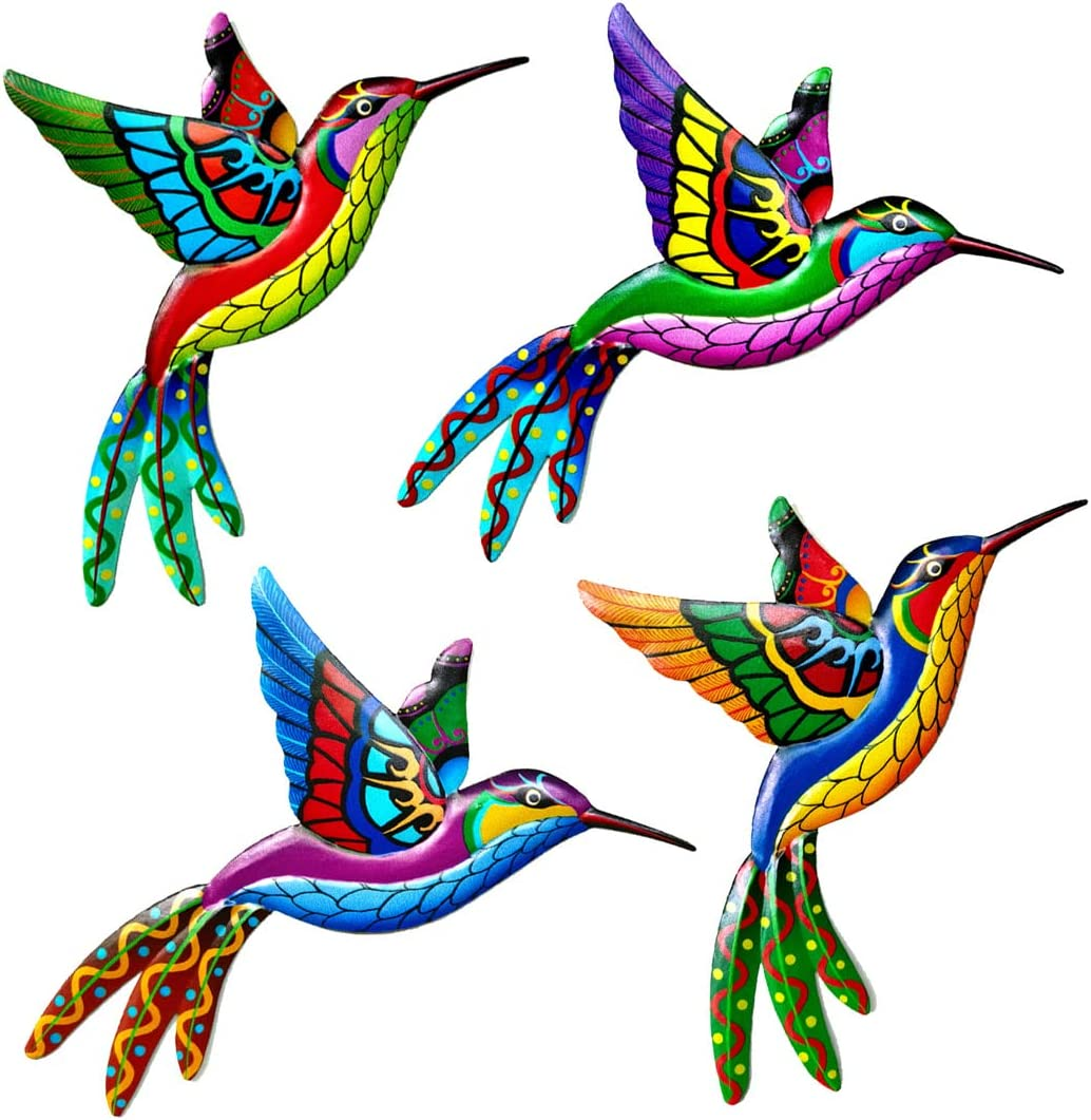 Tsilin 4 Pcs Metal Hummingbird Wall Decor Art, Colorful Birds Sculpture Hanging Garden Metal Hummingbird Statues for Indoor Outdoor Backyard Living Room Bedroom Porch Patio Fence Decor image number 2