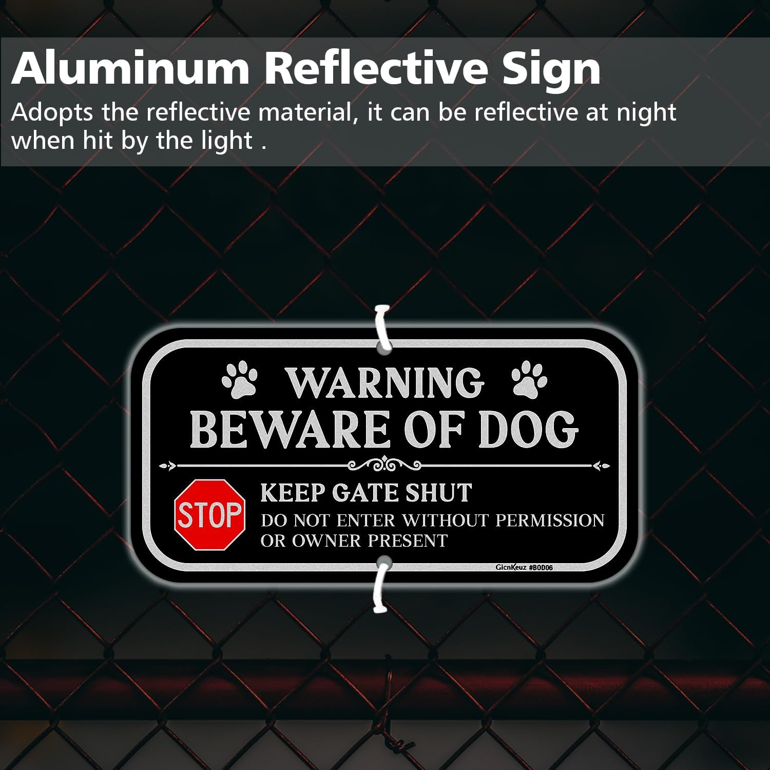 Gicnkeuz Beware of Dog Signs for Fence, 12"&times;6" Do Not Enter Aluminum Sign, Keep Gate Shut Sign, Fade Resistant/Waterproof, Indoor or Outdoor Use (2 Pack)
