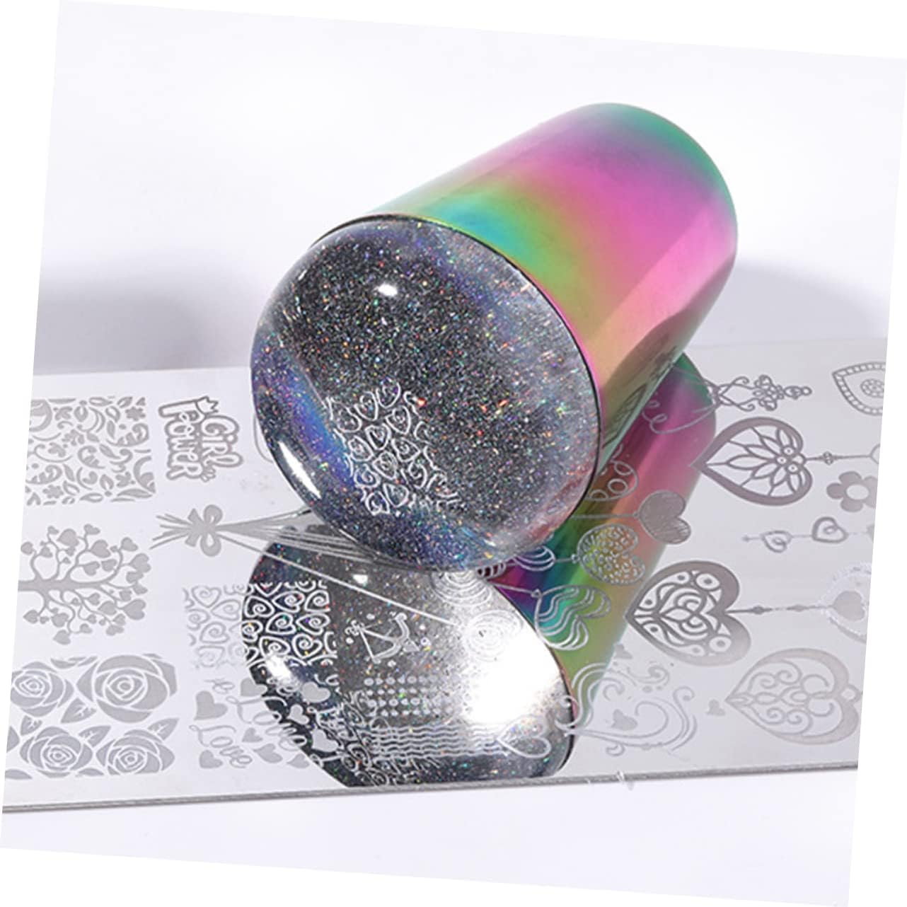 DEARMAMY Silicone Nail Art Stamper with Iridescent Handle Transparent Jelly Manicure Stamping Tool for Easy Nail Designs Durable for Long Term Use image number 1