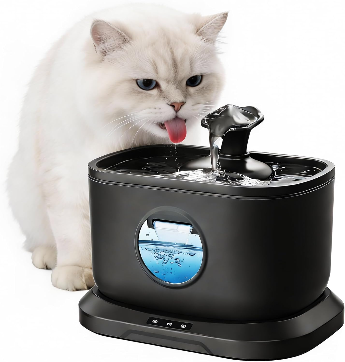 Cat Water Fountain, Radar Sensing Cordless Water Fountains for Cats Indoor, Battery Operated Wireless Pump, Premium Multi-Layer Filter 2.5L/84Oz Quiet Automatic Pet Dispenser - White