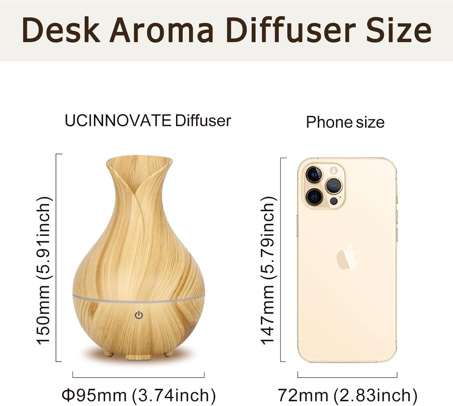 UCINNOVATE Essential Oil Diffuser, 160Ml Cool Mist Humidifier, USB Aromatherapy Diffuser with Colorful Lighting, Auto Turn off Fuction, 2 Mist Modes, Scent Mist Defuser for Bedroom, Home, Office image number 4