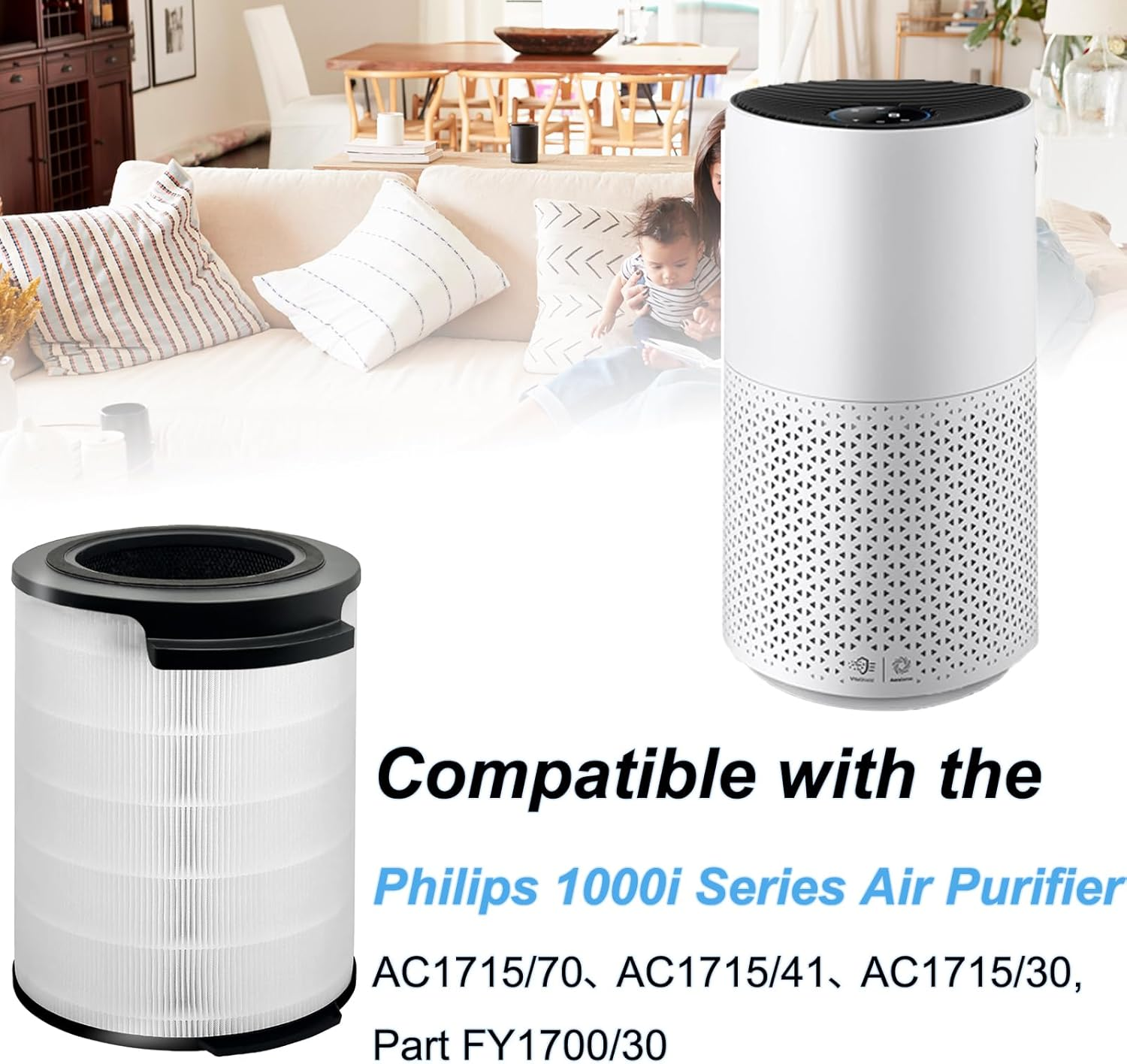 FY1700/30 Replacement Filters - Compatible with Philips 1000I Series Air Purifier Model Number AC1715/70、 AC1715/41、 AC1715/30, Part FY1700/30 image number 3