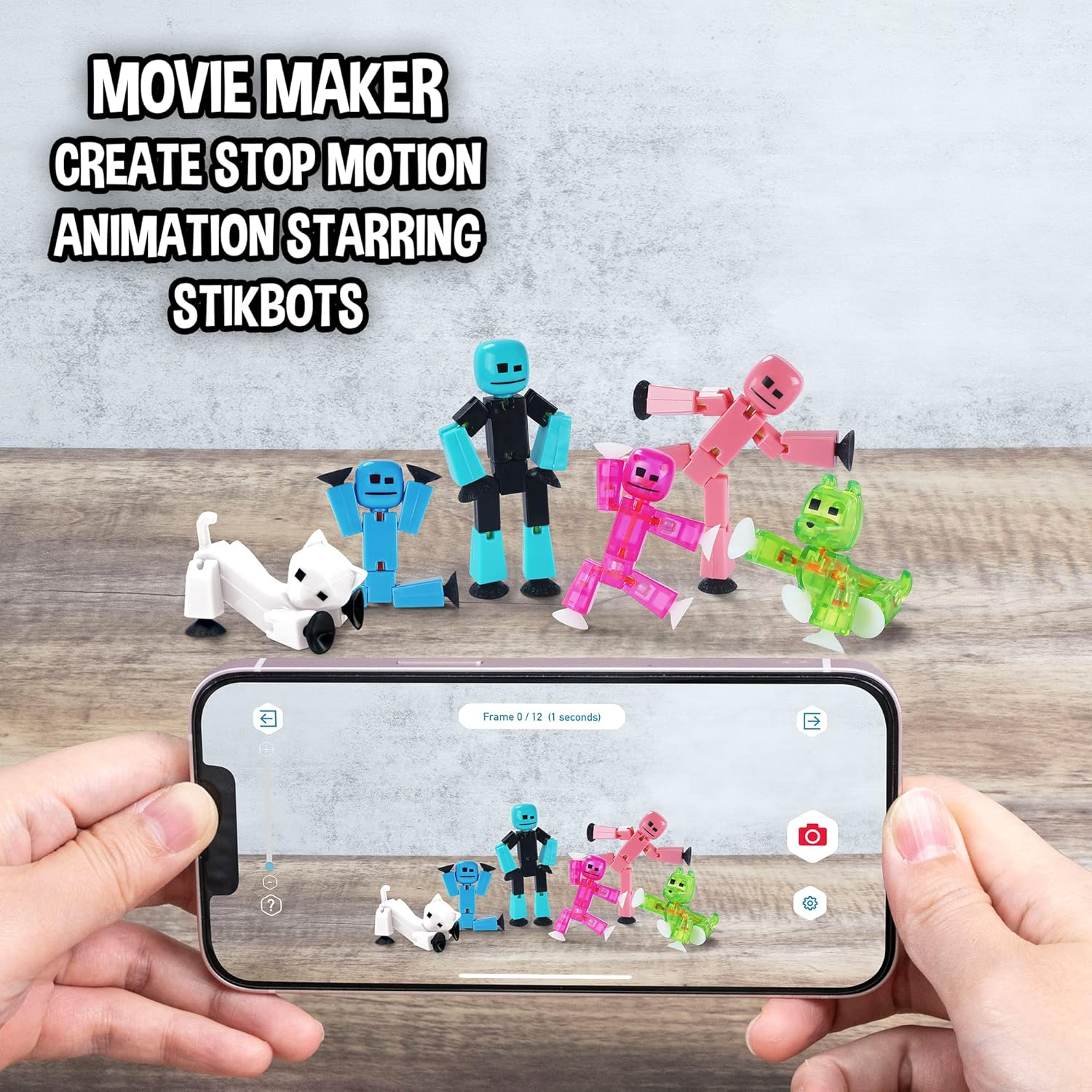 Zing Stikbot Family Pack, Set of 6 Stikbot Collectable Action Figures, Includes 2 Stikbots, 2 Junior Stikbots, 1 Bulldog, and 1 Cat, Stop Motion Animation - in Eco-Friendly Packaging