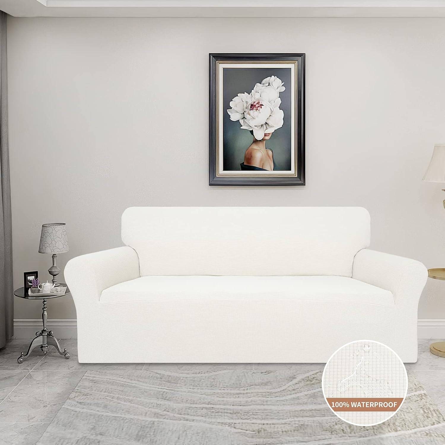 Easy-Going 100% Waterproof Couch Cover, Dual Waterproof Sofa Cover, Stretch Jacquard Sofa Slipcover, Leakproof Furniture Protector for Kids, Pets, Dog and Cat (Sofa, Cream)