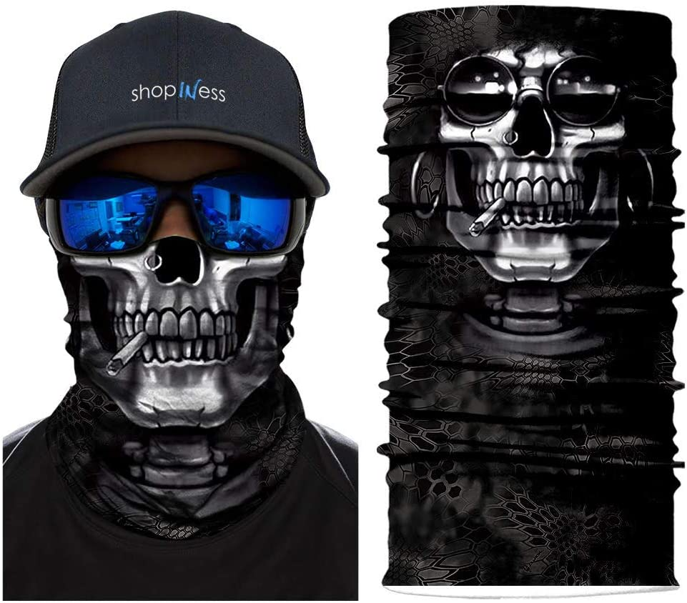 Shopiness Unisex Tube Scarf for Adults Multifunctional Headband Bandana Neck Gaiter with Ear Loops for Motorbike Sport Parties Halloween and Carnival Outdoor Activities - Skull