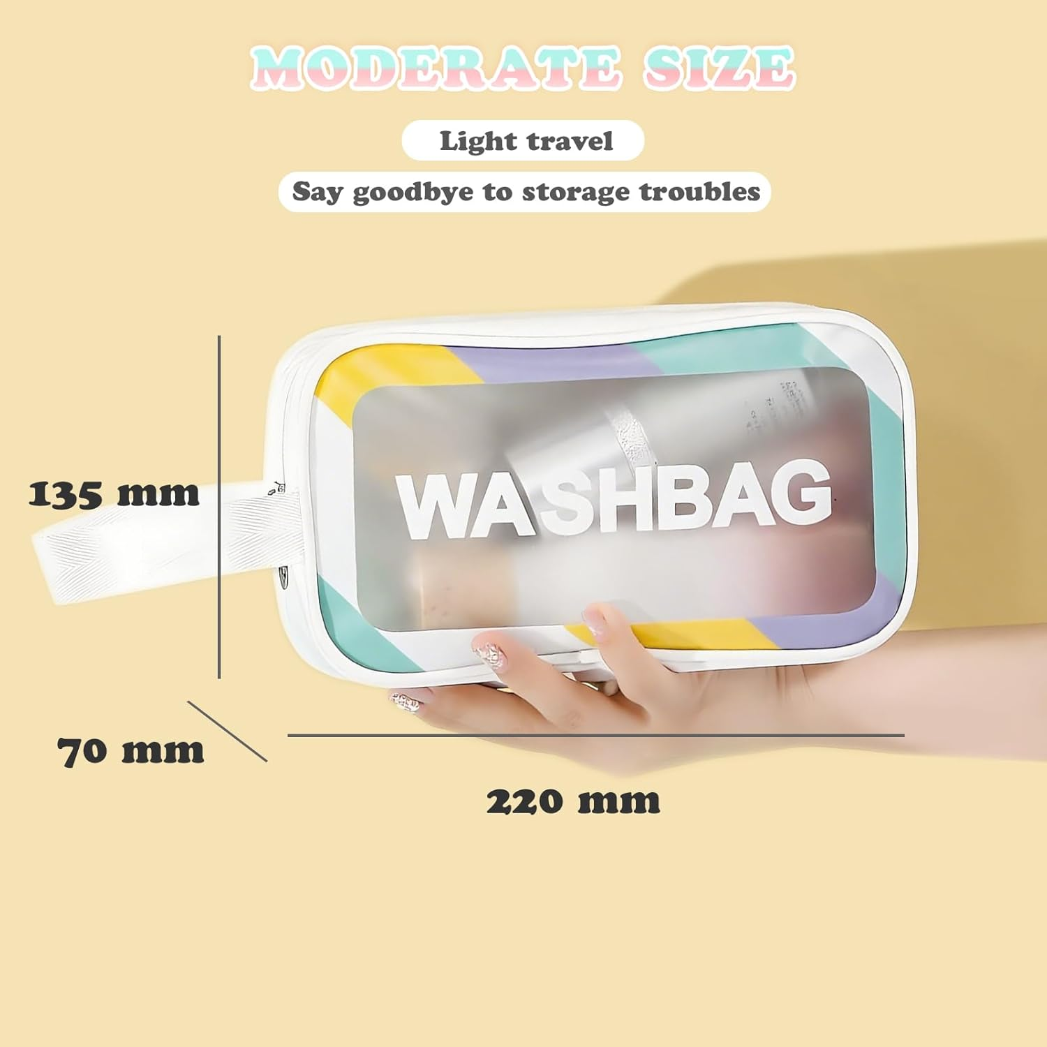 Waytiffer Travel Toiletry Bag for Women and Men（22 X 13.5 X 7Cm）, Translucent Waterproof Toiletry Travel Bag with Handle, Small Makeup Organizer, Cosmetic Bathroom Bag for Travel, Gym Shower (White) - Pink image number 6