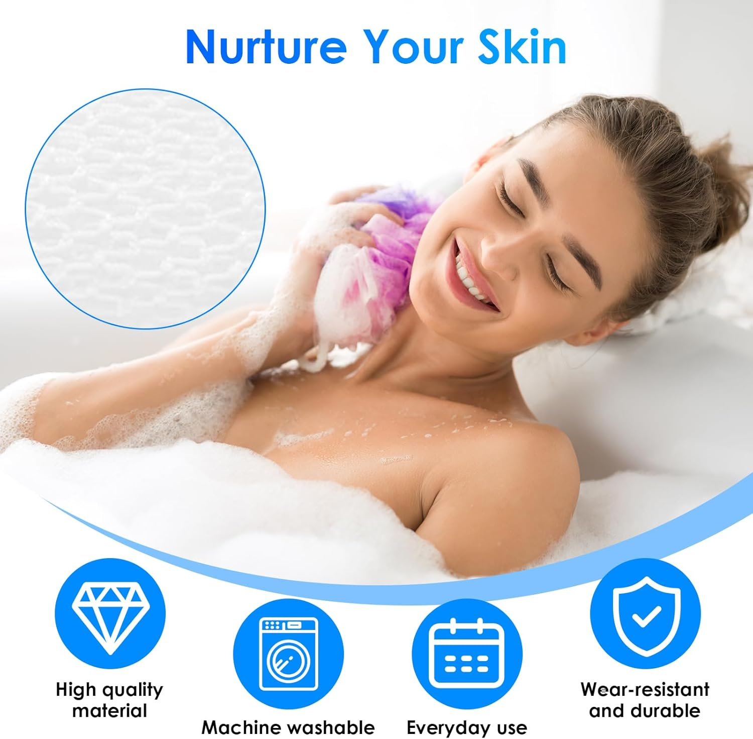 2 Pcs White African Net Sponge (80X30Cm) - Authentic Extra-Large Exfoliating Bath Cloth, Deep Cleansing Body Exfoliator for Back, Legs and Scalp Premium African Bath Sponge for Smooth Skin image number 2