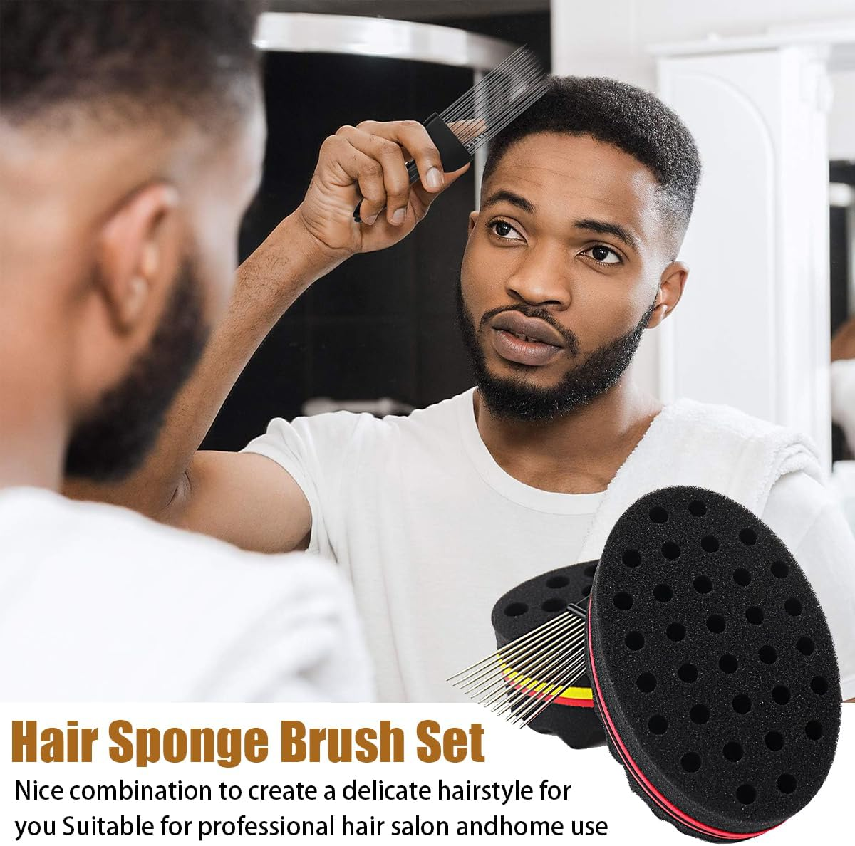 ARJDXDP Pack of 4 Twist Sponge Afro Comb Magic Curl Sponge Hair Brush Sponge Holes Hair Sponge Curls Afro Double-Sided Magic Curl Sponge and Curler Gloves Twist Barber Tool image number 1