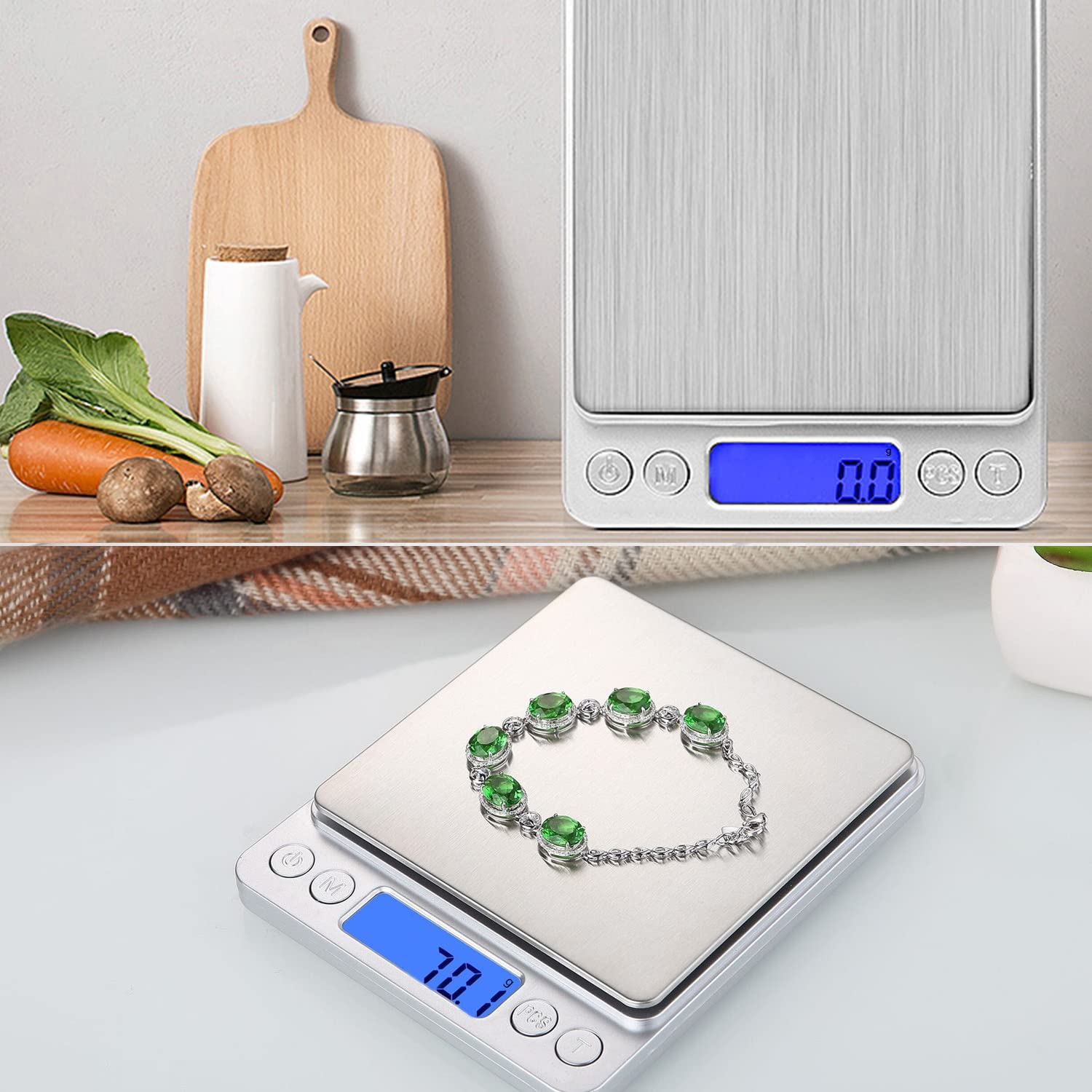 Small Digital Scale,3Kg/0.1G,Kitchen Scale,Food Scale,With Blue Backlit LCD Display, 6 Units, Auto Off, Tare, PCS Function, Stainless Steel, Battery Included,Soft Tape Included(150Cm) image number 5