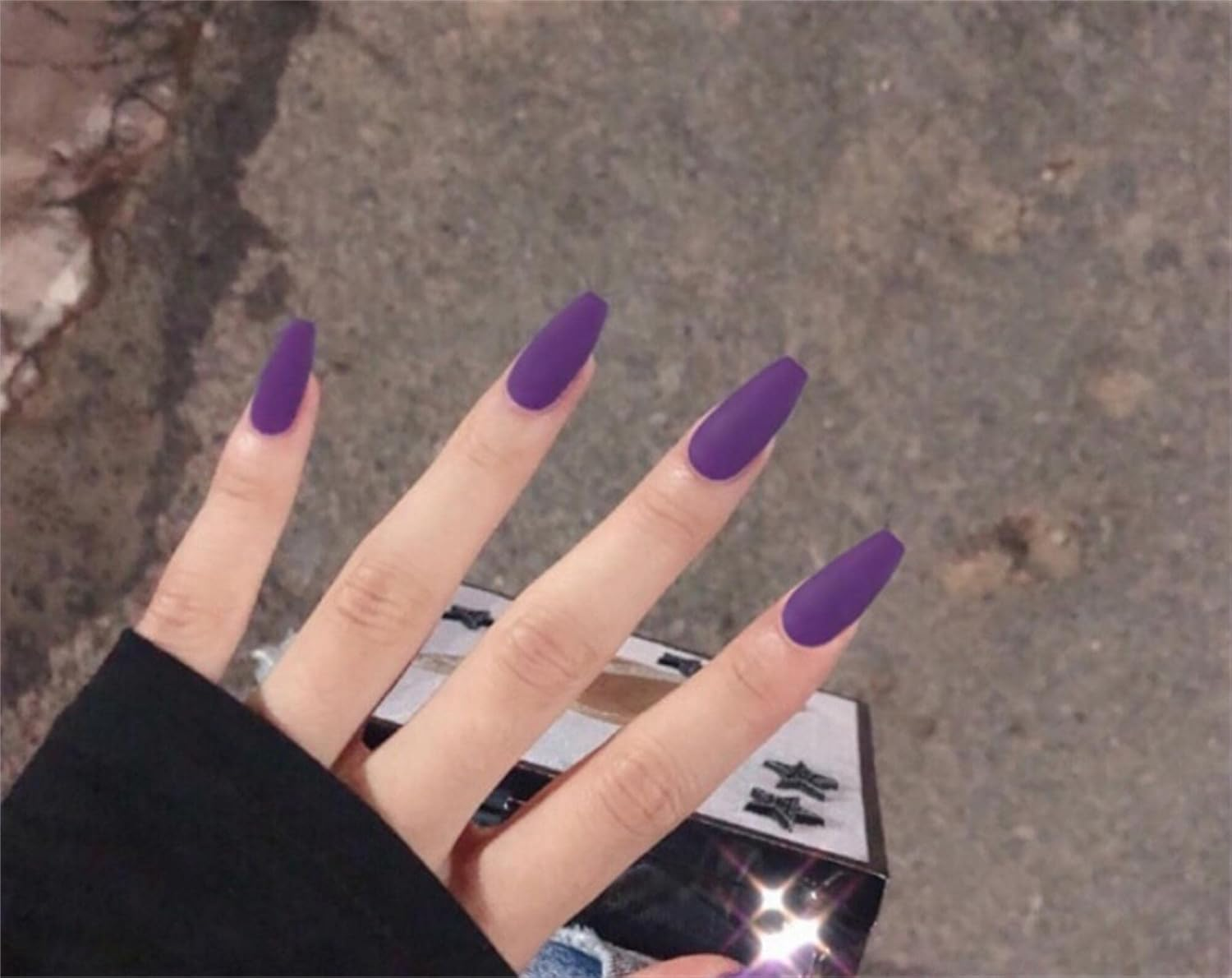 Matte Purple Jam Long Coffin Press on Nails | Full Set of 24 Nails | Reusable Nails | Fake Nails | Nail Art | Purple Nails | Stickers Tabs image number 5
