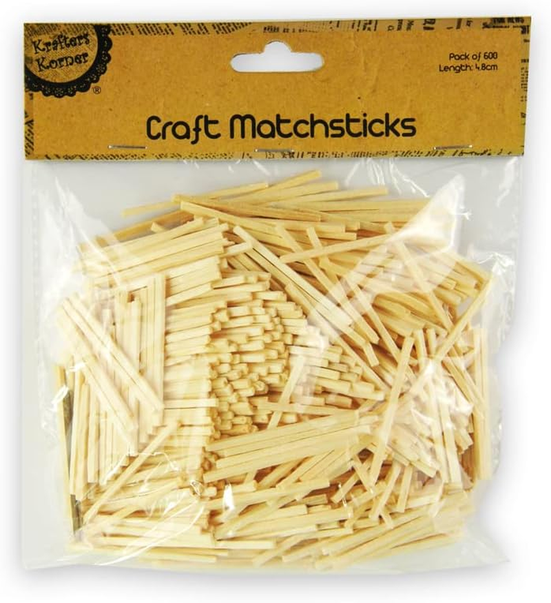 2 X Krafters Korner 4.8Cm Craft Matchsticks Kids Craft 1200Pce Wooden Natural Color Multi-Use DIY School Project Cake Pop Sticks Toy Best image number 1