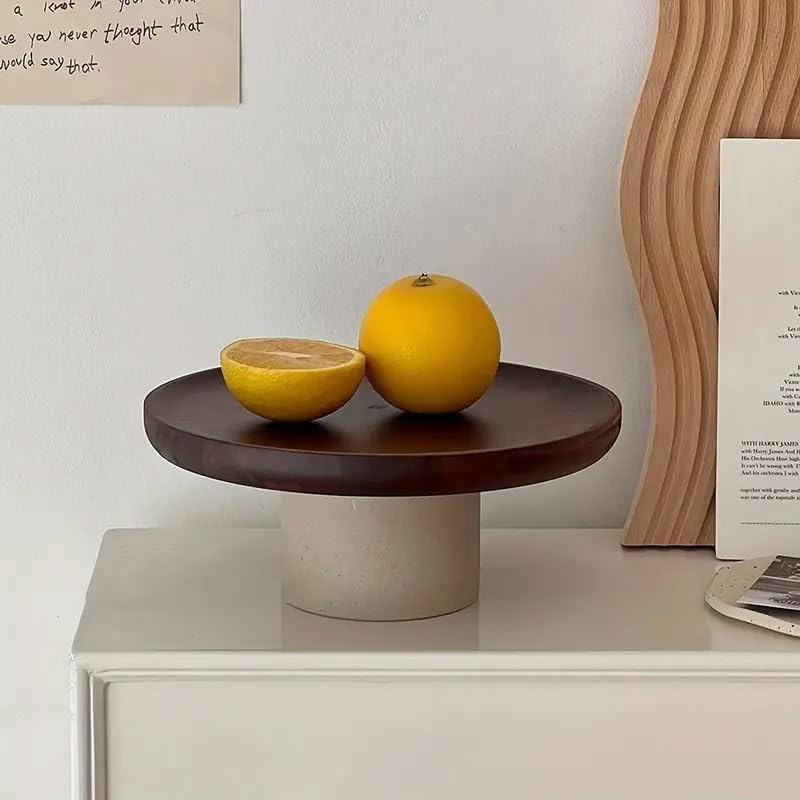 AIMALL Vintage Japanese Style Acacia Wood Cake Tray - Elegant High-Foot Dessert Plate for Home and Dessert Table Display image number 6