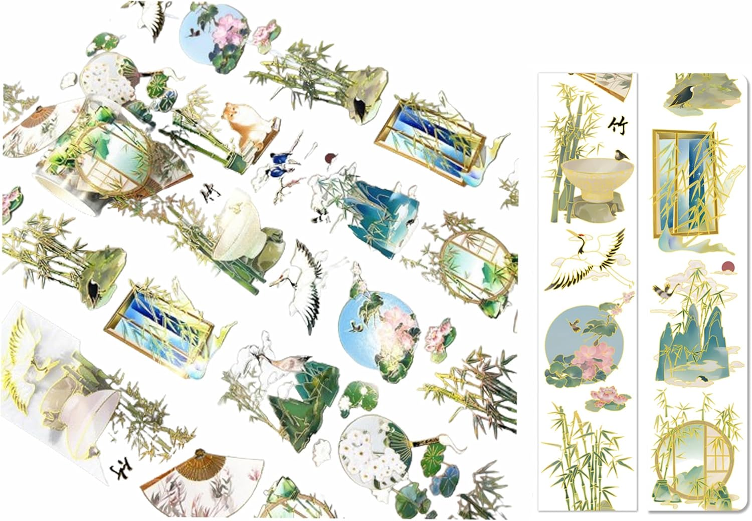 Vintage Floral Tapes,Craft Tape,Handbook Decoration Sticker, Handbook Tape with Plant Decoration Stamping Crafts,Diy Gift Wrapping Crafts for Scrapbooking Supplies Party Decorations Books (Bamboo)