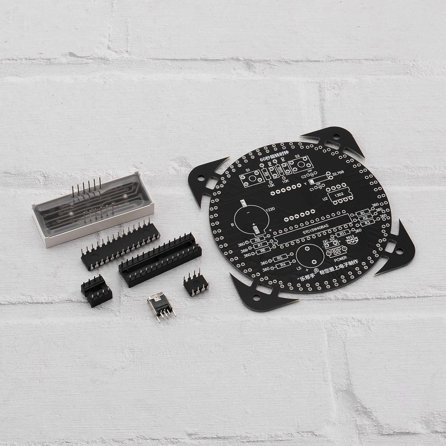 YINETTECH 1 Set DIY Rotating Digital LED Display Module Alarm Electronic Digital Clock Kit 51 SCM Learning Board Soldering Practice DIY Timer Kit for Home School Office, Green image number 6