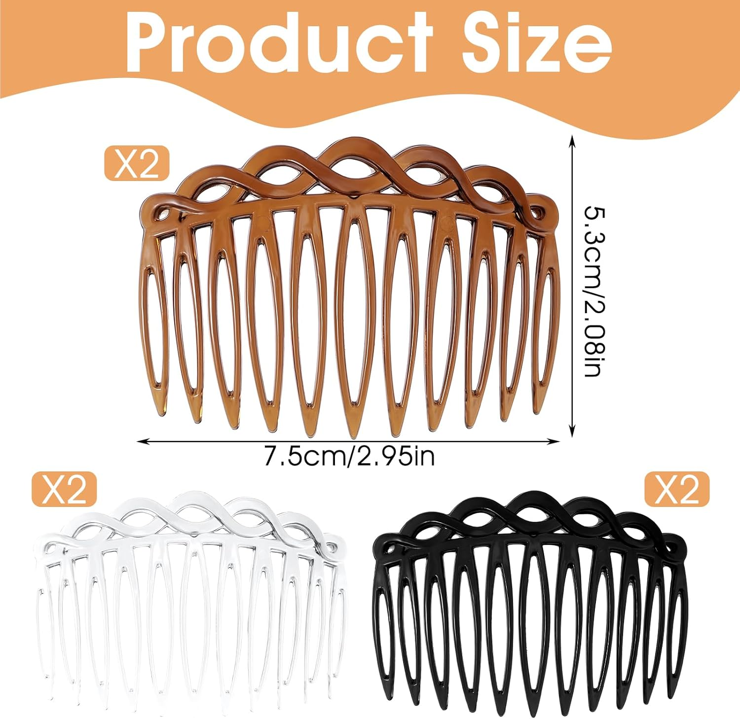 Mabor 6 Pcs French Hair Side Combs for Women, Hair Comb Accessories Twist Decorative Comb 3 Colors for Multiple Hairstyles Girls Women image number 3