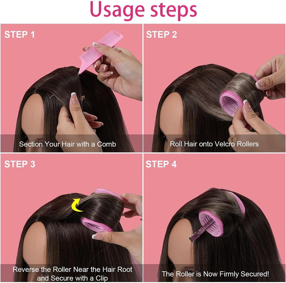 Rollers Hair Curlers Set, 28 Pcs Self Grip Rollers Set for Volume and Curls - 6.3Cm, 4.3Cm, 3.7Cm for Blowout Look Long Medium Short Thick Hair Volume image number 4