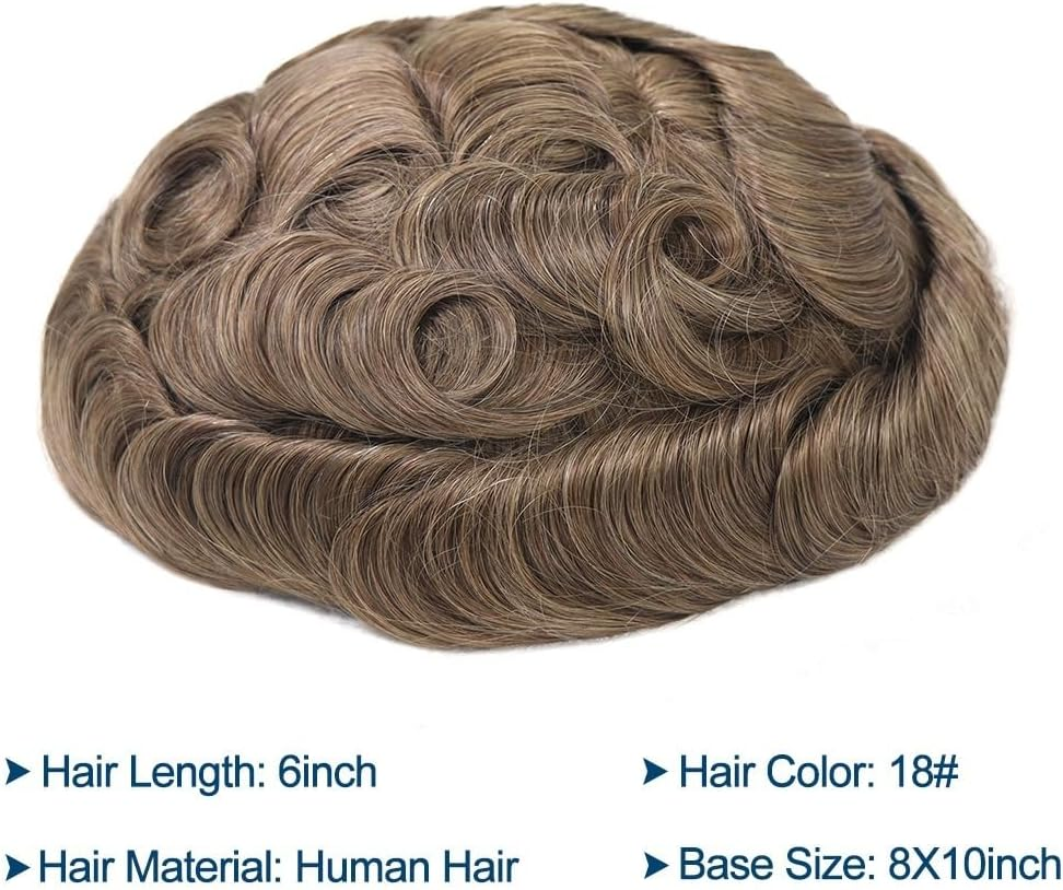 Replacement 0.08Mm Thin Skin Human Hair Men Toupee 18# Color Full PU Base Hairpiece Male Capillary Prothesis Systems