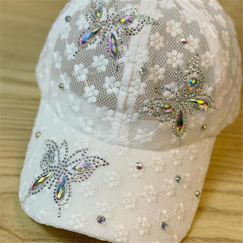 Women'S Bling Rhinestone Butterfly Baseball Cap Adjustable Hip Hop Hat Outdoor Casual Trendy Sun Hat