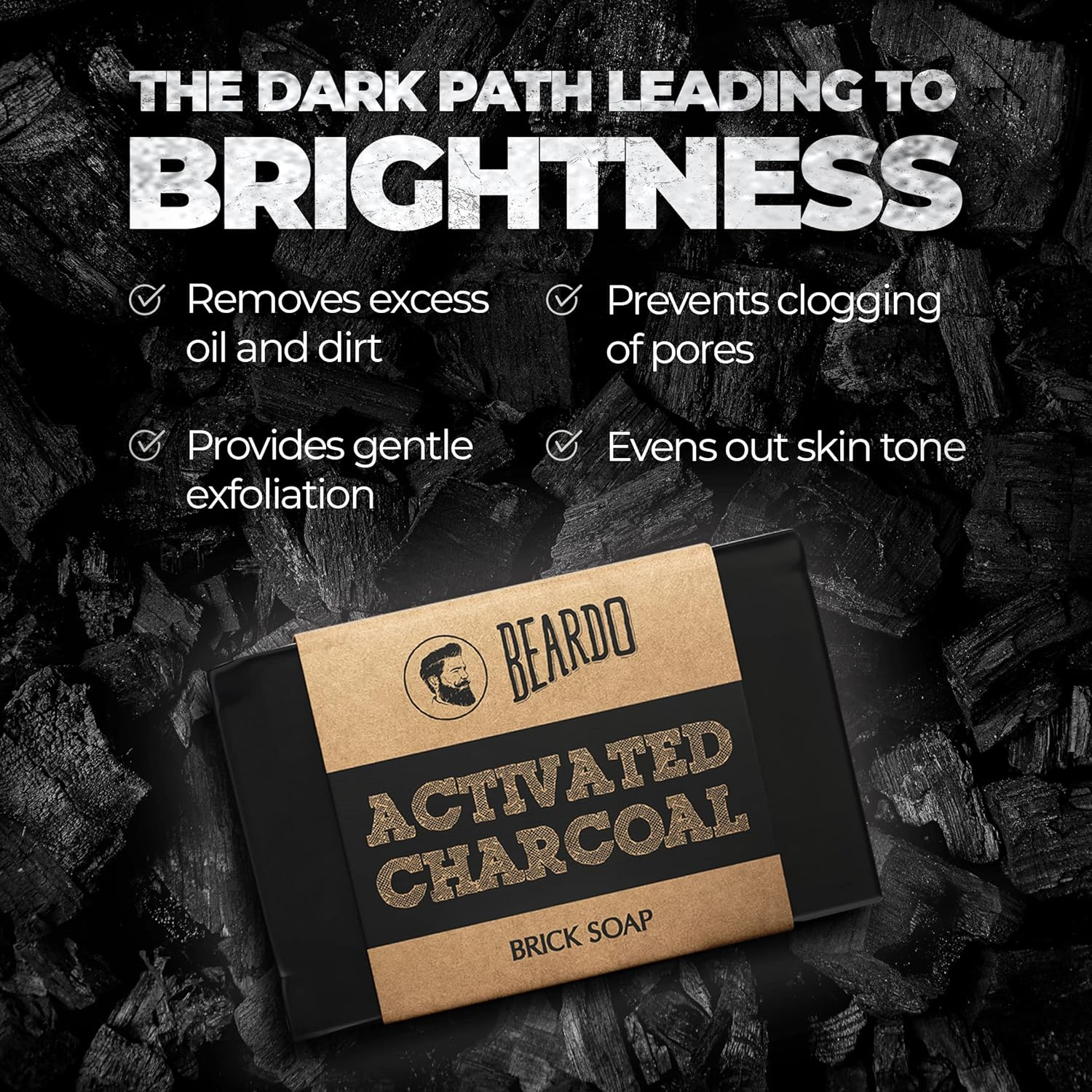 Beardo Activated Charcoal Brick Soap - 125G (Set of 3) image number 1