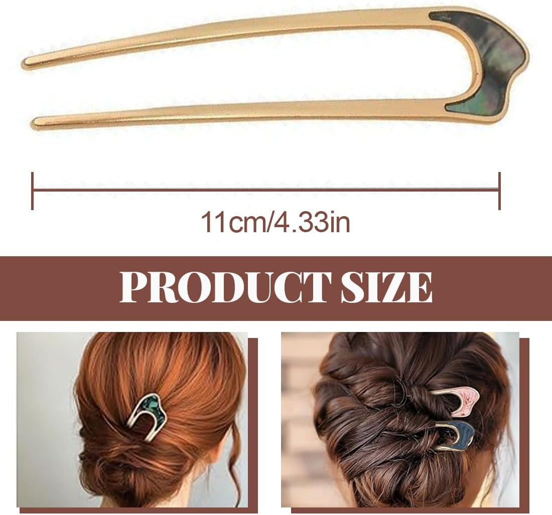 ZORVUJI 6 Pieces French Hair Pins, U Shaped Metal Hairpins, 2 Prong Updo Chignon Pins, Vintage Hair Fork for Weddings, Dating, Girls, Women Hair Accessories