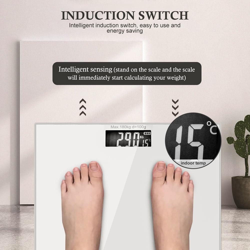 Clevinger Digital Bathroom Scale for Body Weight, Smart Scale Step-On Technology, Easy Read LCD, Weight Scale 180Kg, Digital Home Scale, Highly Accurate Body Weight Scale (White-Lcd Display)
