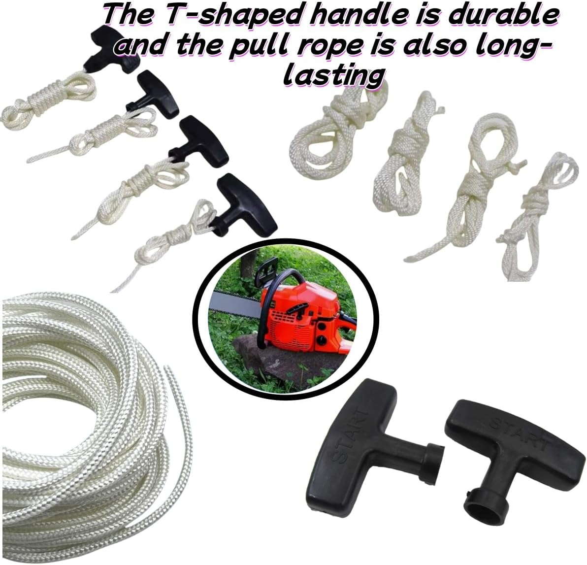 4Pcs Starter Rope Lawnmower,T-Handle,Recoil Starter Rope,Chainsaw, Trimmer Edge, Easy to Install,Durable Nylon Rope，Rope Pull Cord Trimmer for Lawnmowers image number 1