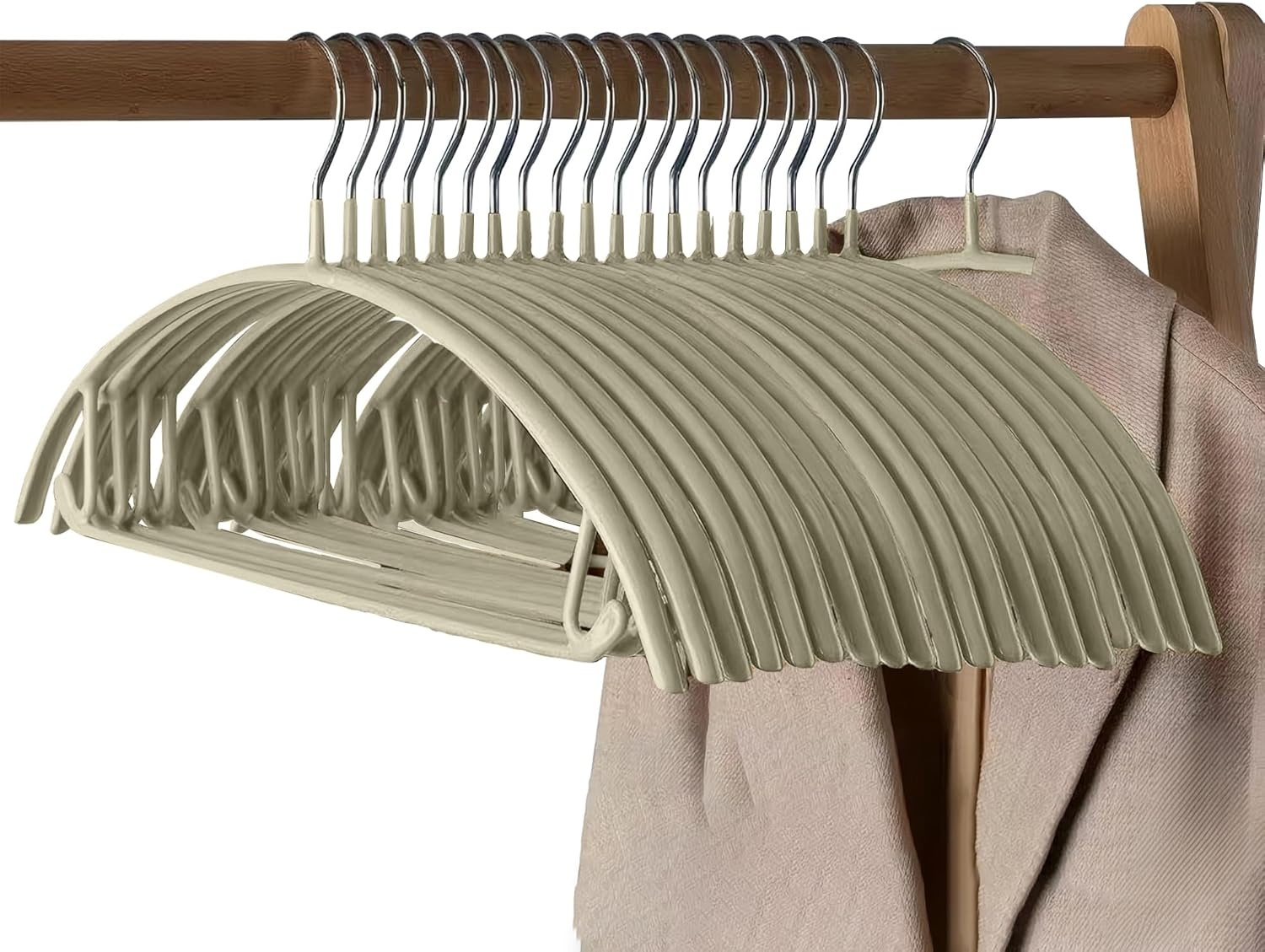 Tongke Clothes Hangers Set 10 Pack, No Bump Rounded Coat Hanger, Metal with Soft Non-Slip PVC Coating, Curved Design, (10, Green) - 10, Yellow image number 3