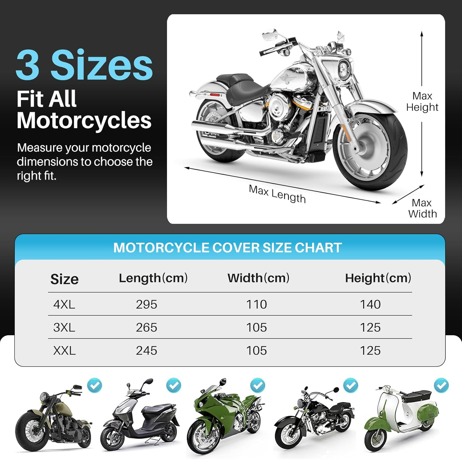 Vivva Waterproof Motorcycle Cover &ndash; Heavy Duty Uv-Resistant Outdoor Motorbike Cover with Windproof Buckle, Lock Holes & Ventilation &ndash; All-Weather Protection for Most Bikes & Scooters image number 5