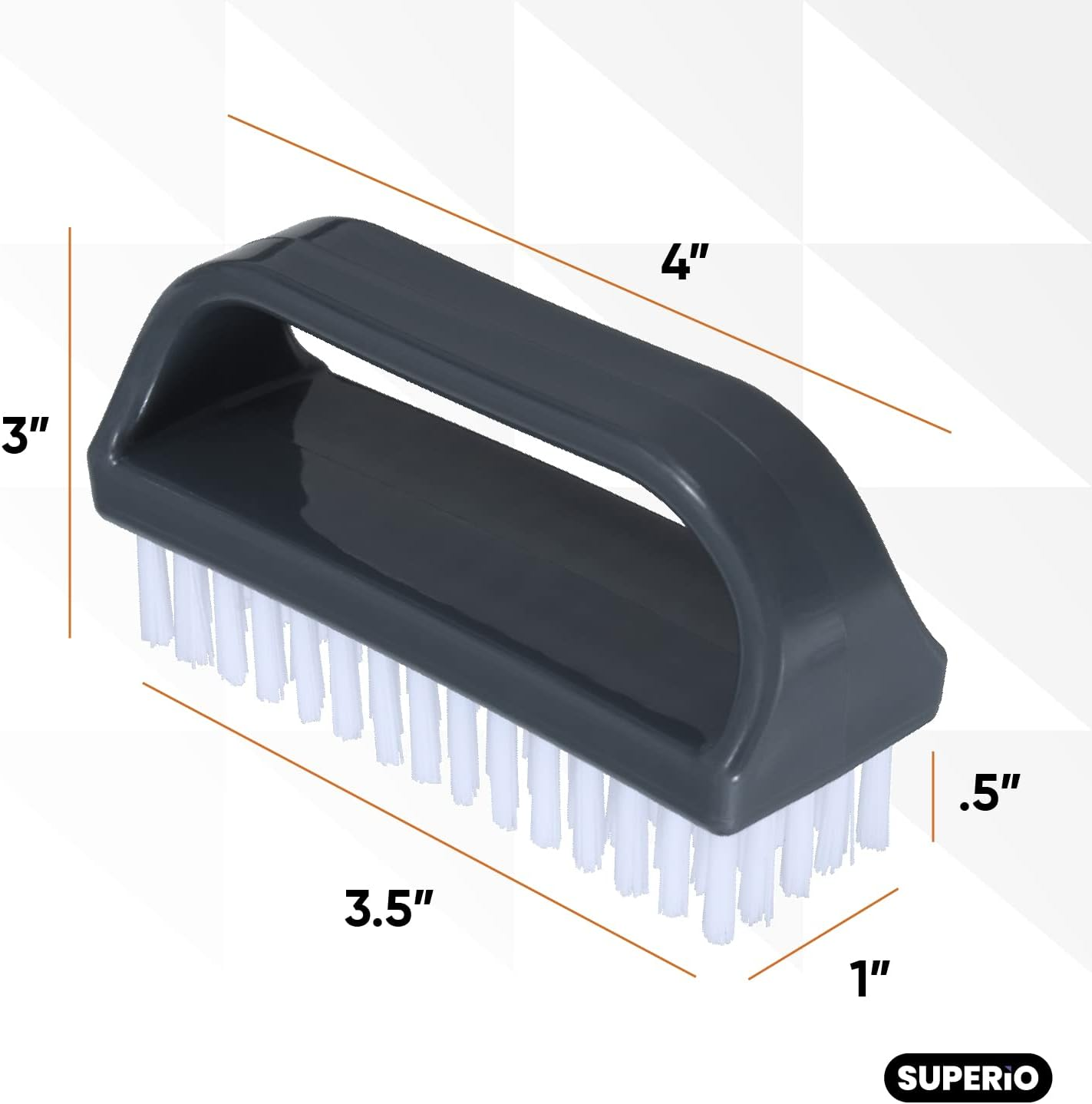 Superio Stiff Nail Brush with Handle 3 Pack Fingernail Scrub Cleaning Brushes for Toes and Nails, All-Purpose Cleaning Brush for Home, Kitchen, Work - 12 Pack image number 3