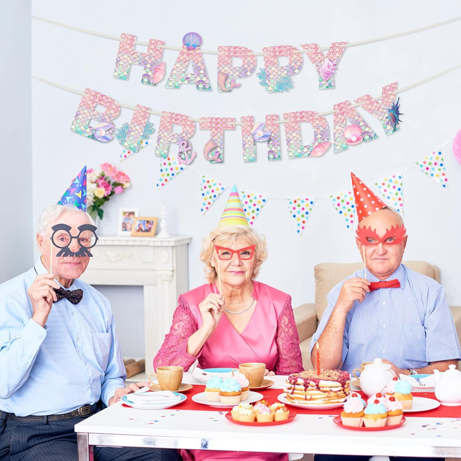 Mermaid Happy Birthday Banner, Birthday Party Decorations for Girls, Mermaid Theme Birthday Party Supplies for Home Table Outdoor (YLPDTZ-001) image number 4