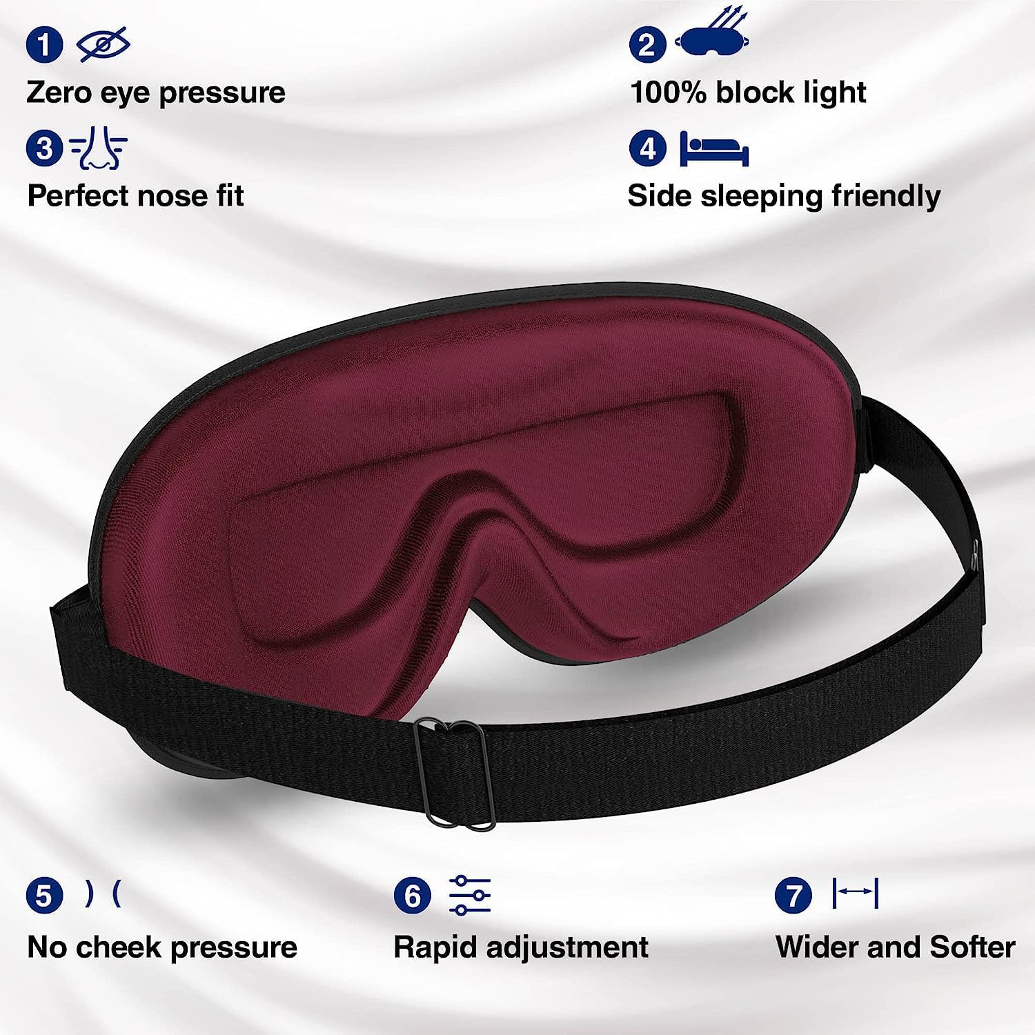 Pack of 2 Sleep Mask, Eye Mask for Sleeping, Eye Mask,100% Blackout Sleeping Masks, Sleep Masks for Women & Men, Zero Pressure Sleep Eye Mask with Adjustable Strap, Travel Essentials, 3D Sleep Masks (Black & Dark Crimson) - Dark Crimson  Grey image number 2