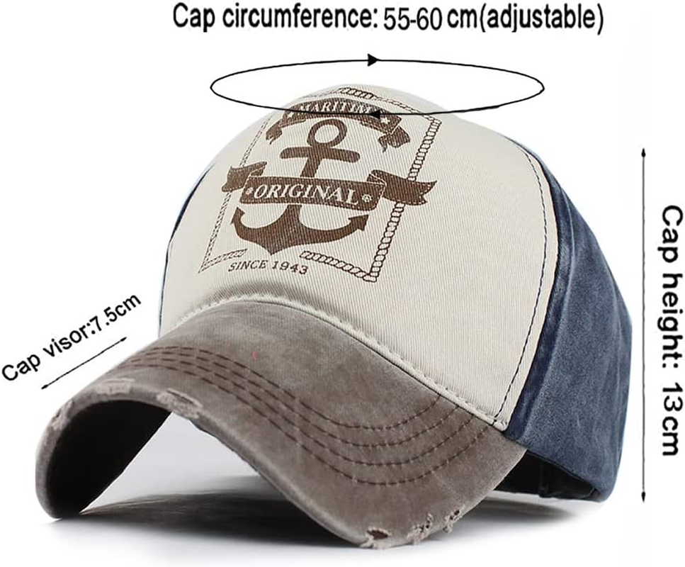 YULOONG Vintage Baseball Cap Washed Denim Fashion Anchor Pattern Outdoor Sun Hat for Men Women 100% Cotton image number 5
