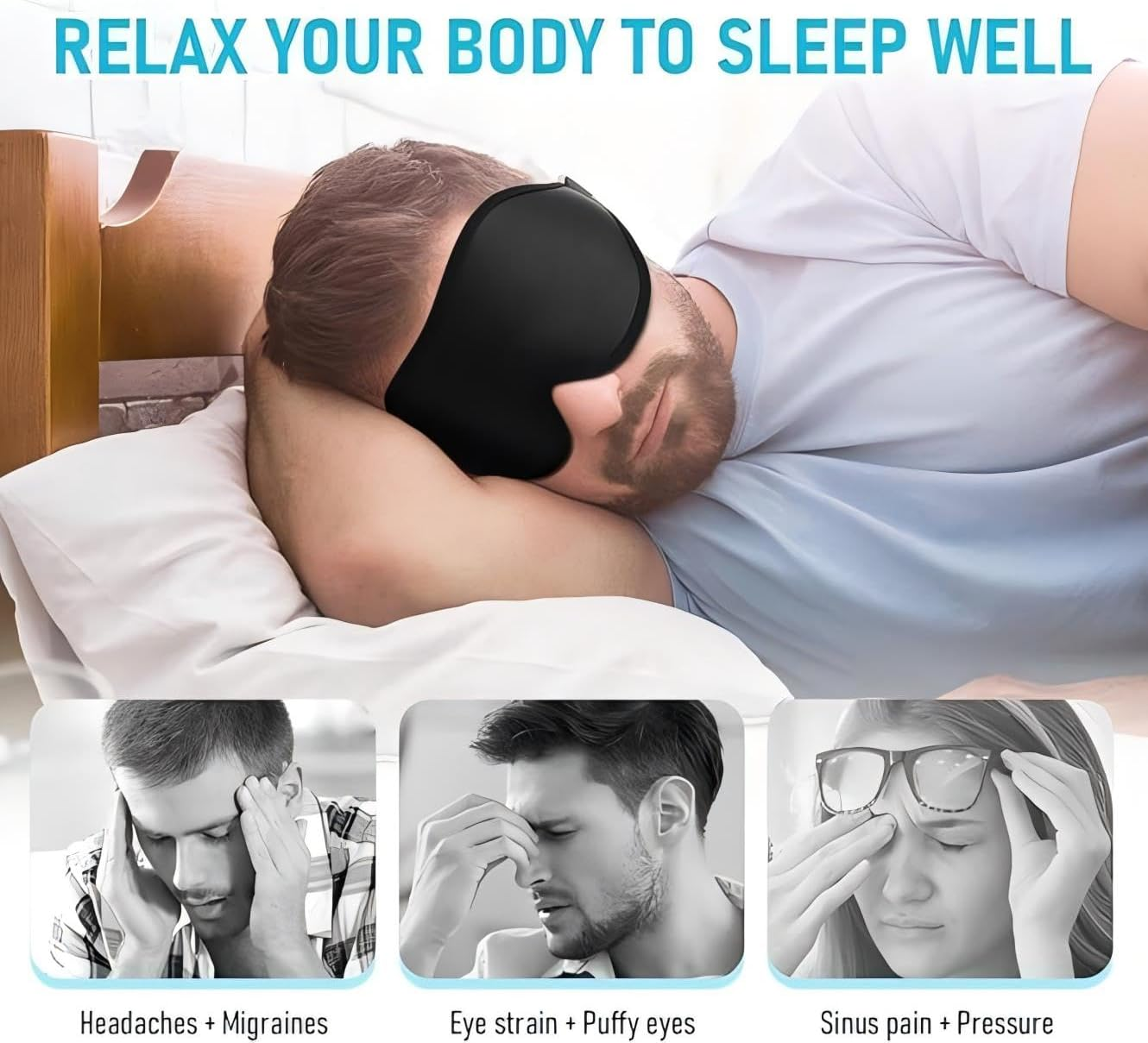 Sleep Eye Mask,2Pcs Blackout 3D Eye Masks for Sleep,Eye Mask for Women&lsquo;S Lash Extensions and Blindfold for Sleeping,Soft Comfy Eye Sleep Mask Shade with Adjustable Strap, Travel Yoga Nap Night image number 5