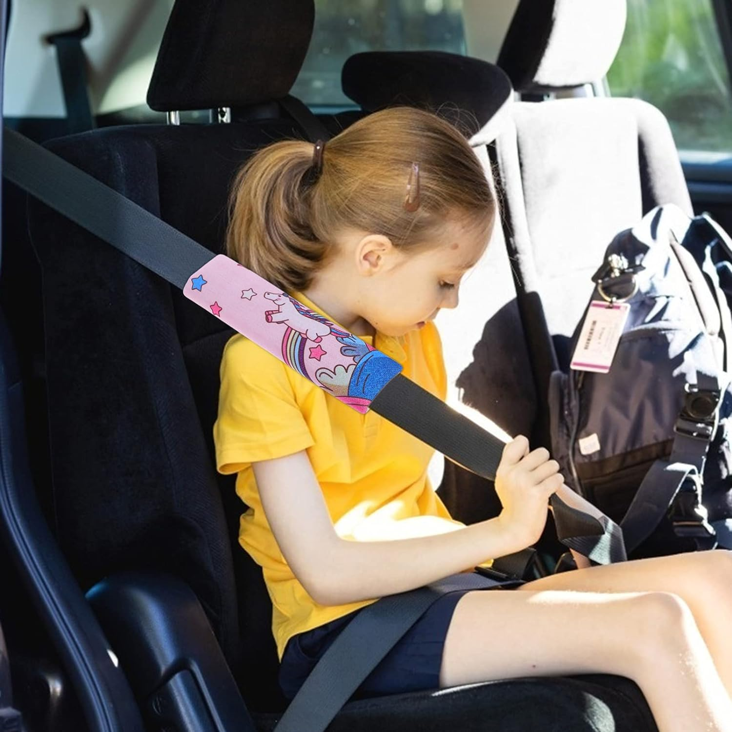 Jojofuny 2Pcs Kids Car Belt Pad Unicorn Car Cushions Car Seat Straps Shoulder Pad Car Covers Vehicle Shoulder Pads for Car Stroller image number 6