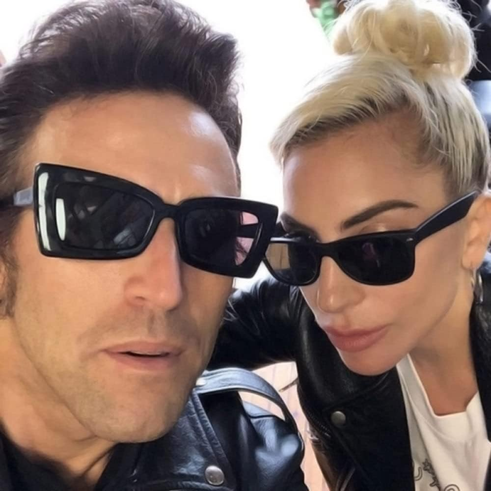 Retro Square Sunglasses Women Vintage Lens Big Gradient Rectangle Sun Glasses Female - C1 Black Black image number 5