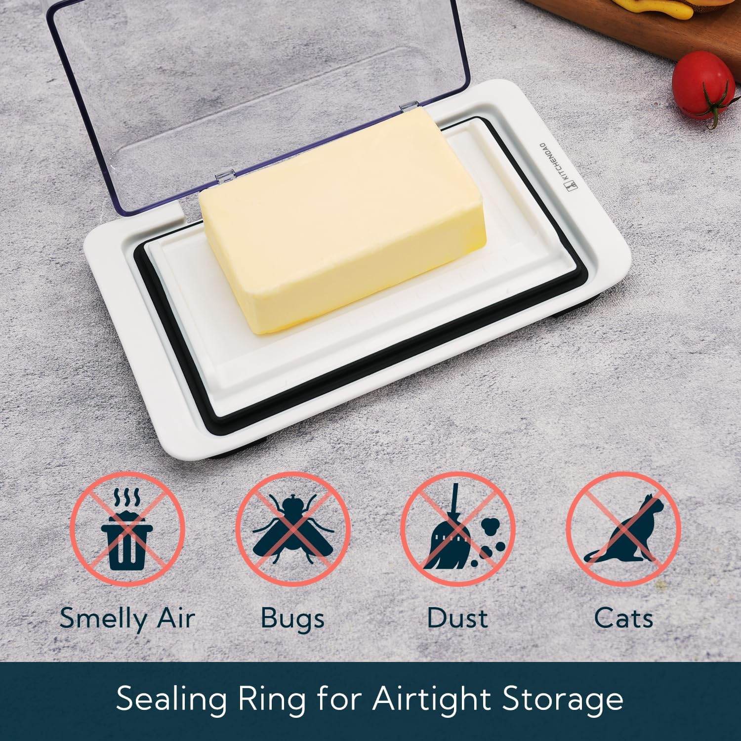 KITCHENDAO Airtight Flip-Top Butter Dish with Lid for Countertop and Refrigerator, Butter Keeper, Plastic Butter Holder Tray for 2 Sticks East Coast/West Coast/European Style/Kerrygold Butter image number 3