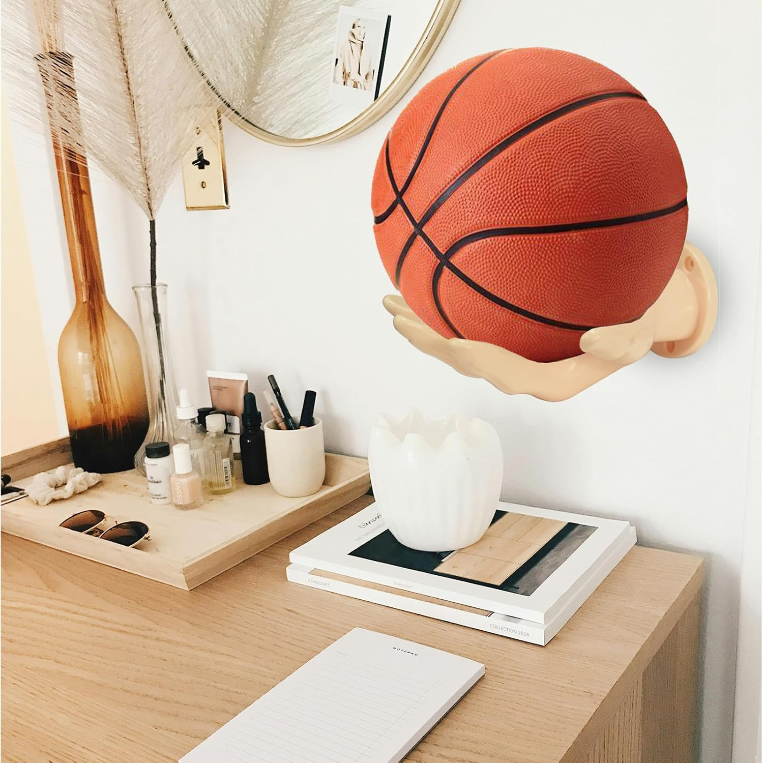 LOCZAR Basketball Holder Wall Mount 2 Piece Set, Men'S Room Decoration Game Room Basketball Wall Decor Men'S Sport Gifts, Ball Stand Wall Mount, Garage Ball Storage Organizer - Yellow image number 3