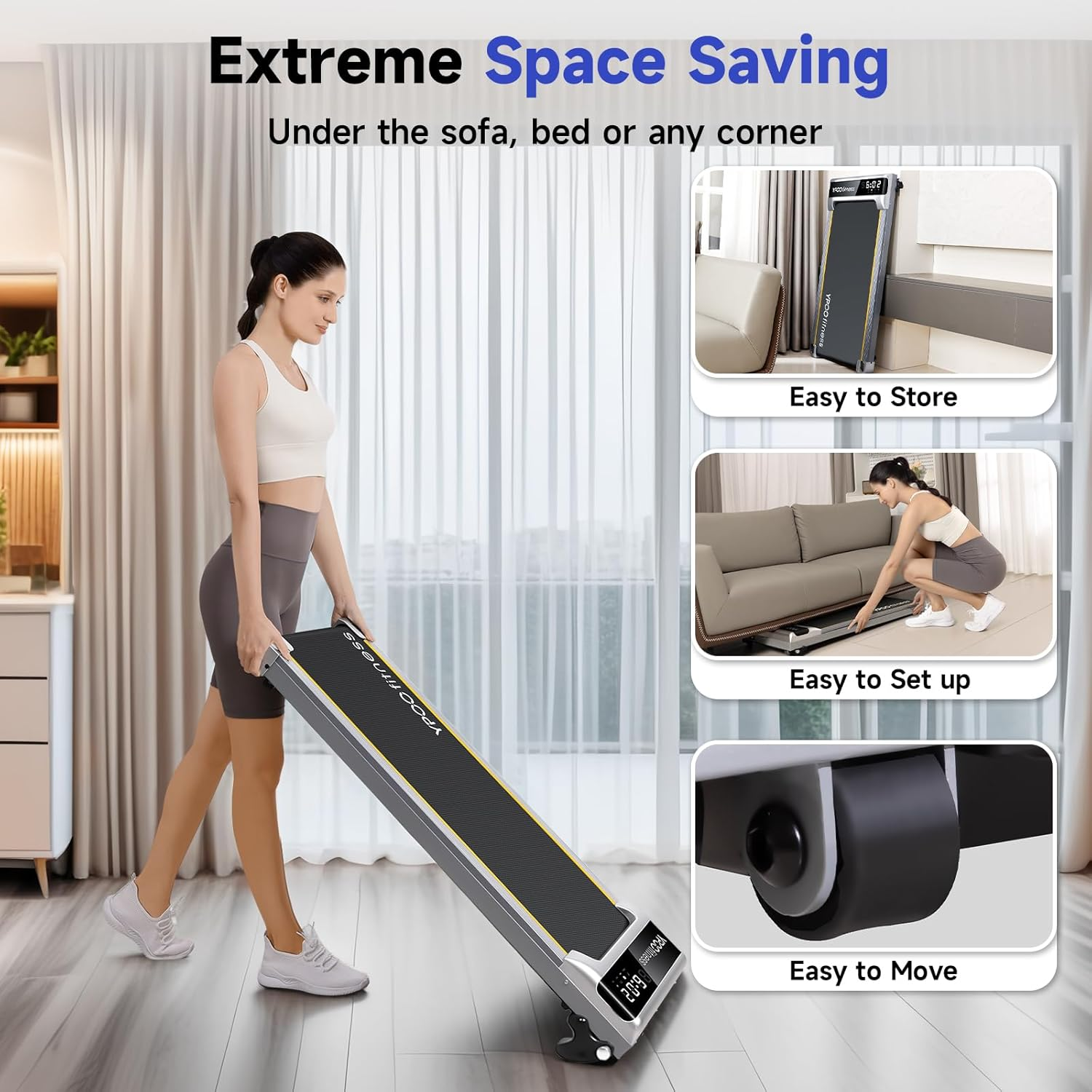 YPOO Walking Pad with Incline up to 6%, Treadmill for Home with LED Display, 136KG Portable Installation-Free under Desk Treadmill with APP, Easy to Store Running Walking Machine image number 2