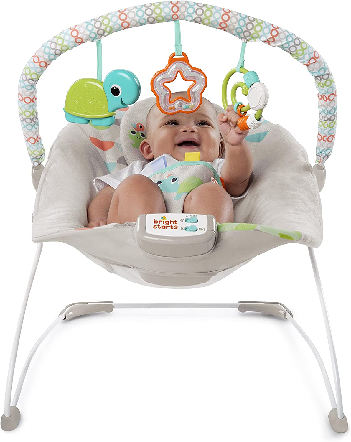 Kids II Bright Starts Happy Safari Bouncer Soothing Vibrations Infant Seat for 0-6 Months Baby