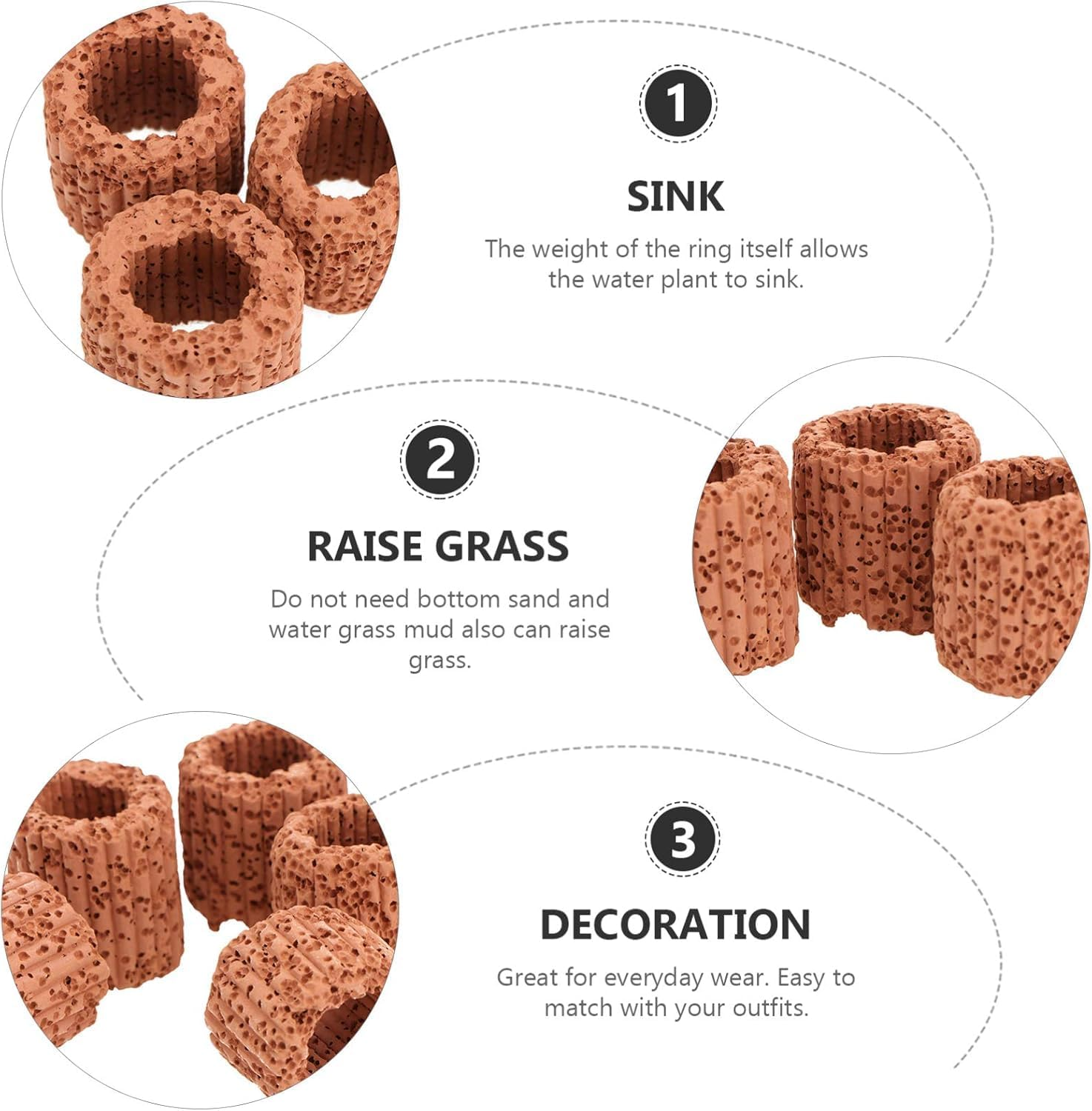 20Pcs Aquatic Water Plant Fixed Rings, Fish Tank Pottery Holder Plant Ring, Water Plants Cultivation Fixed Ring Ceramic Plant Pot,Landscape Ceramic Pottery Gravity Ring for Fish Tank Accessories image number 4