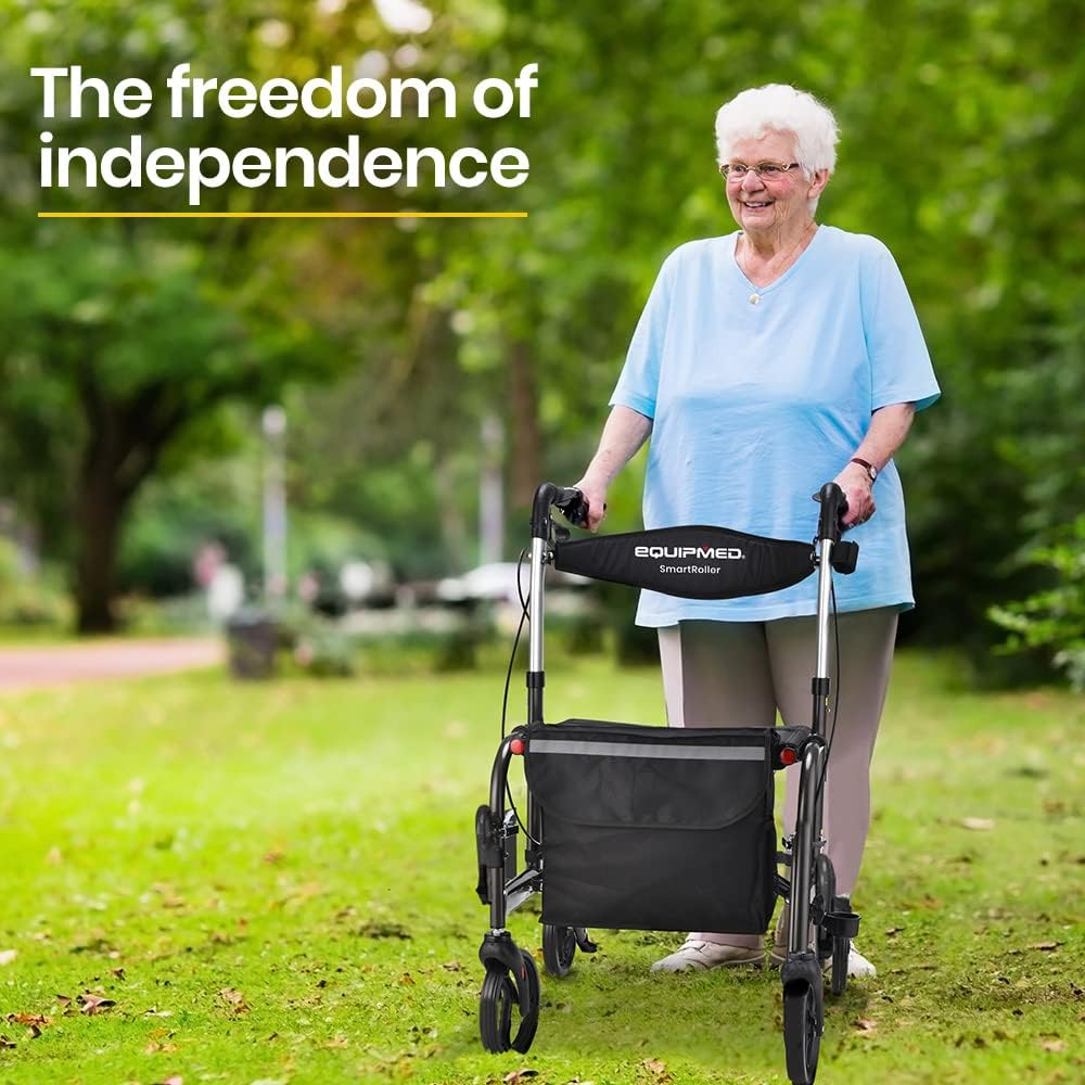 "Equipmed 2In1 Mobility Wheelchair & Rollator Walking Frame, Aluminium Foldable Walker Aid with Detachable Bag in Titanium Colour" image number 4