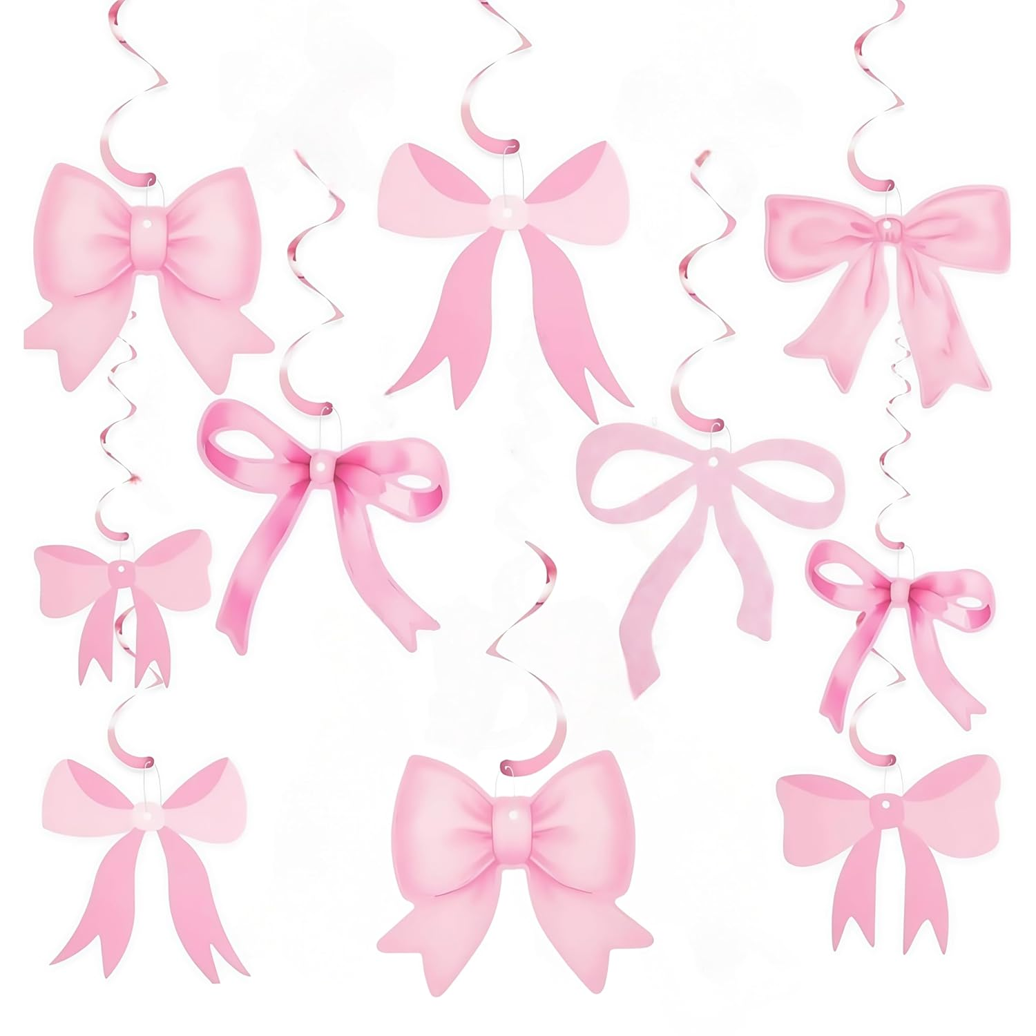 Pink Bow Party Decor,20 Piece Decorations Garland Banner Hanging Swirls Set,For Girls Bow Birthday Decorations, Bow Party Decor,Bridal Shower Party Supplies image number 1